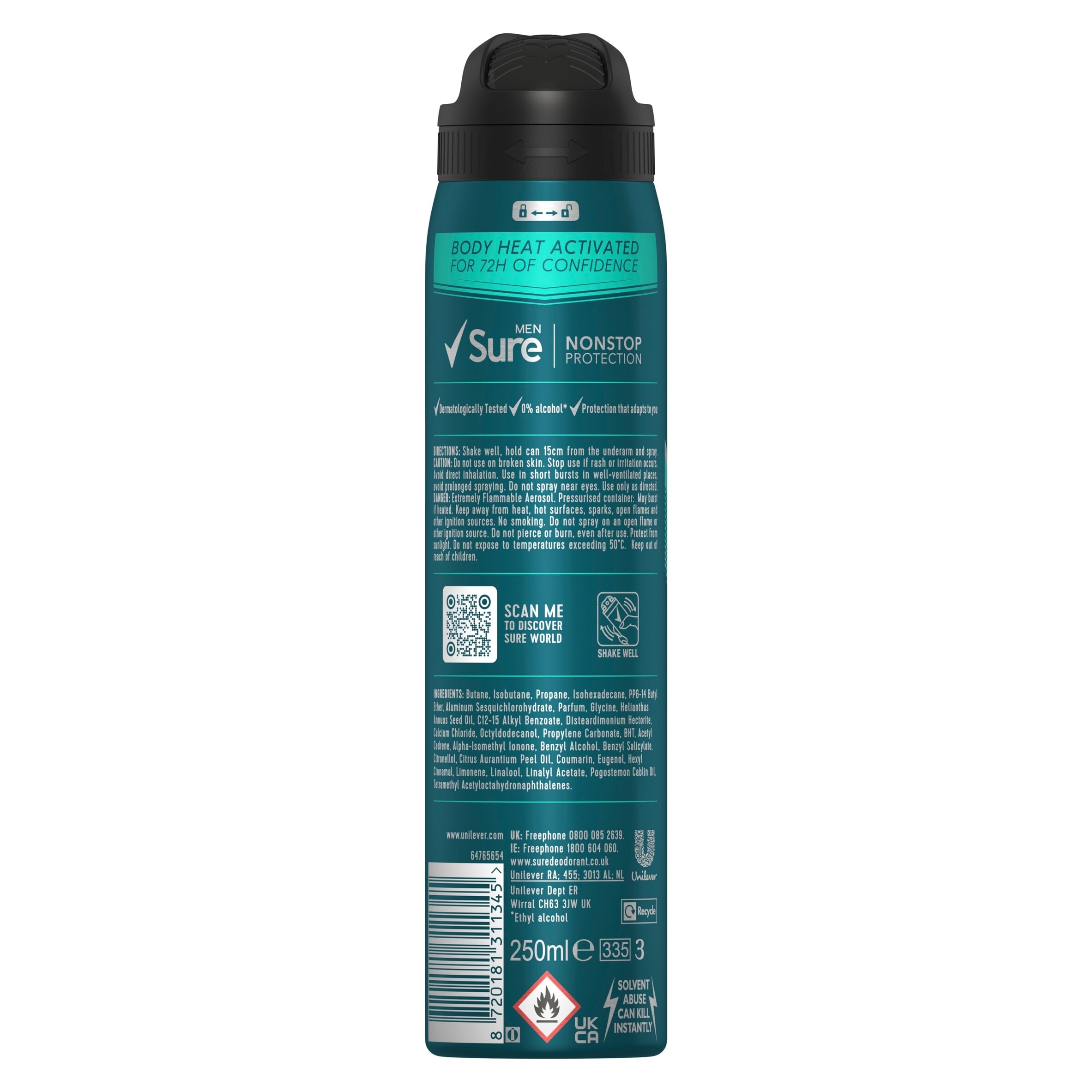 Sure Men Sensitive 72h Nonstop Protection Antiperspirant Deodorant 250ml thumbnail 2