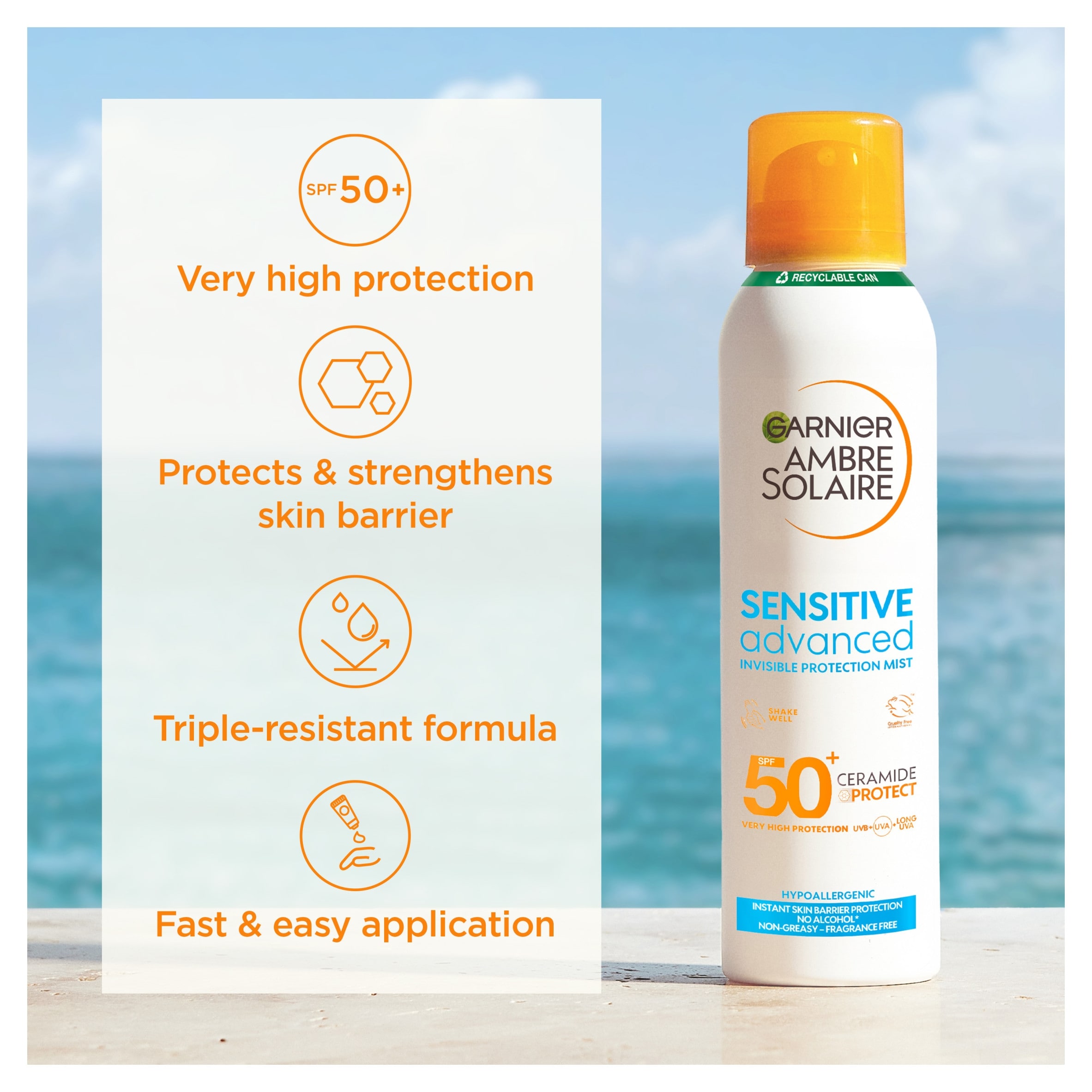 Garnier Ambre Solaire Sensitive Advanced Mist Spf 50 150Ml thumbnail 2