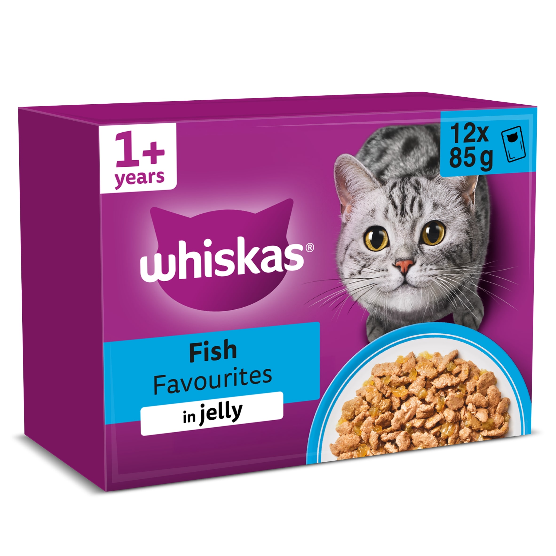 Whiskas Adult Wet Cat Food Pouches Fish Favourites in Jelly 12x85g