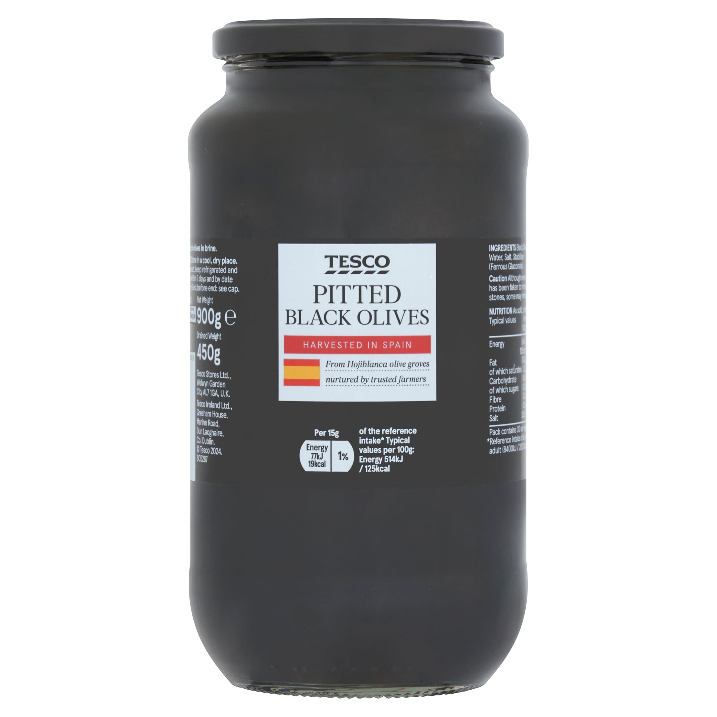 Tesco Pitted Black Olives 900G