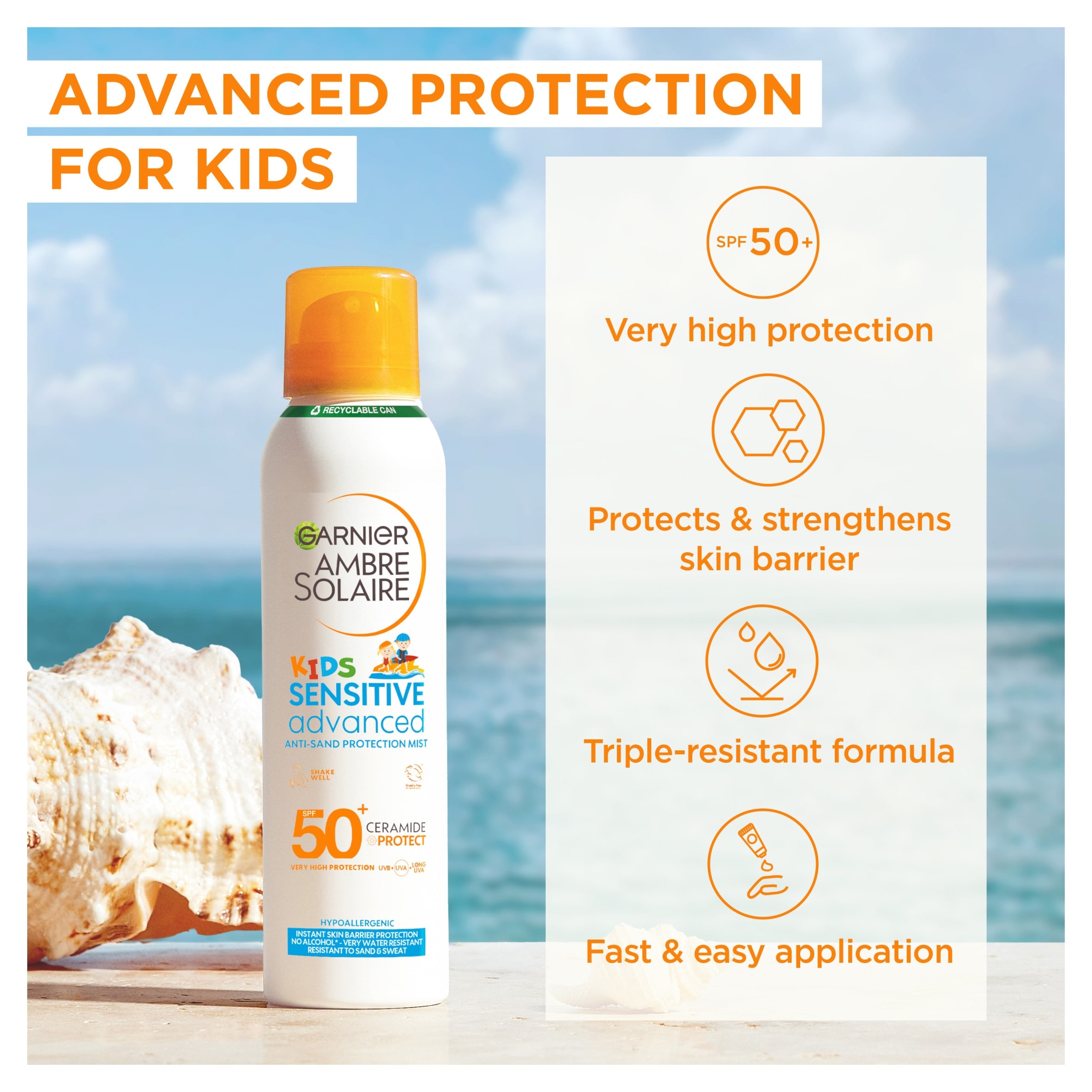 Garnier Ambre Solaire Kids Sensitive Advanced Mist Spf50+ 150Ml thumbnail 2