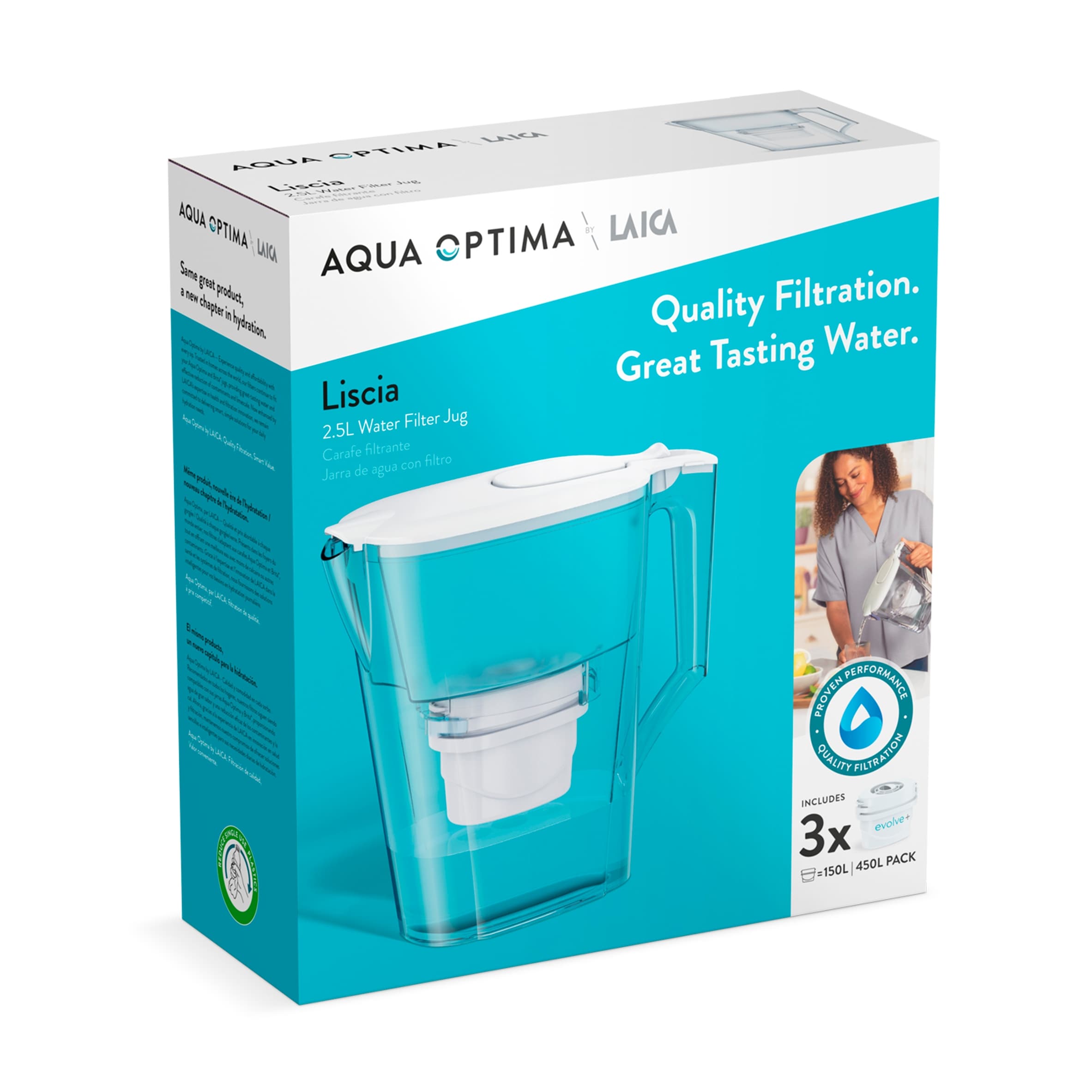 Aqua Optima Liscia 2.5L Water Filter Jug 3 Month Pack