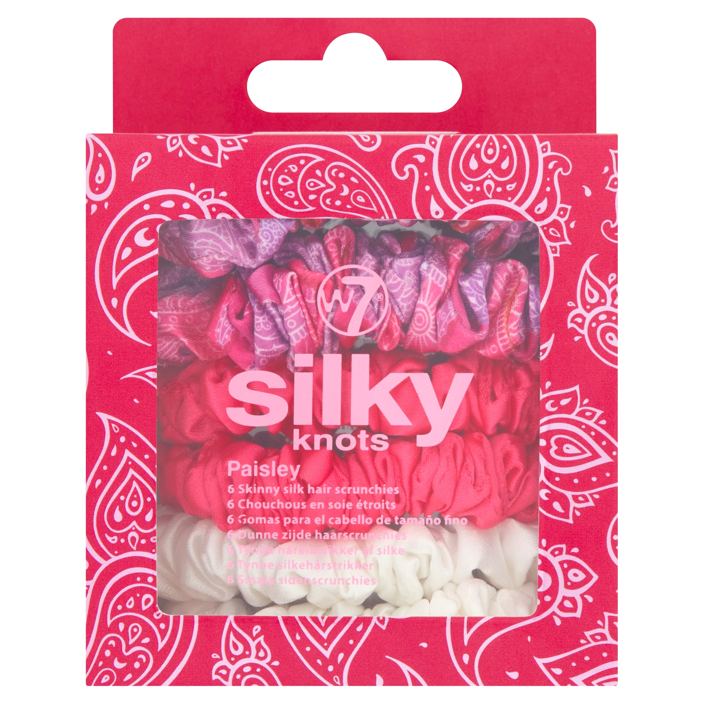 W7 Silky Knots Skinny Silk Hair Scrunchies - Paisley 6 Pack