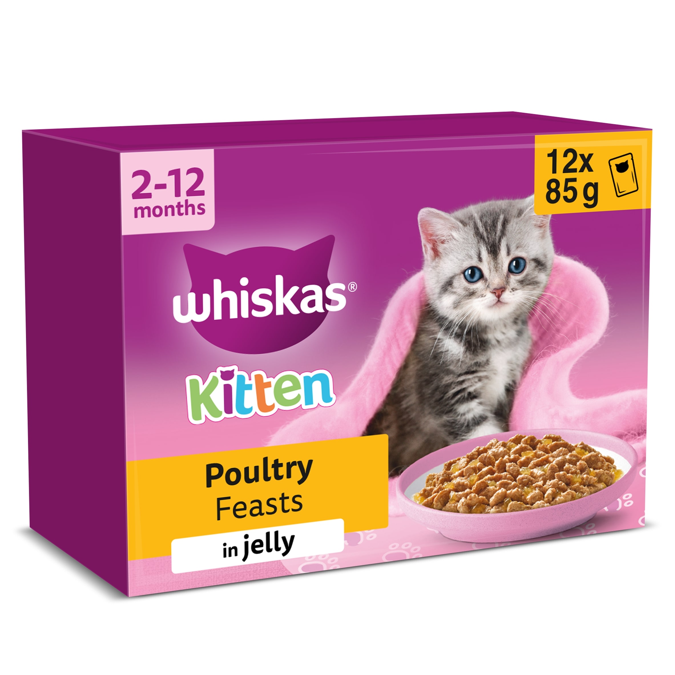 Whiskas 2-12mnths Kitten Wet Cat Pouches Poultry Feasts in Jelly