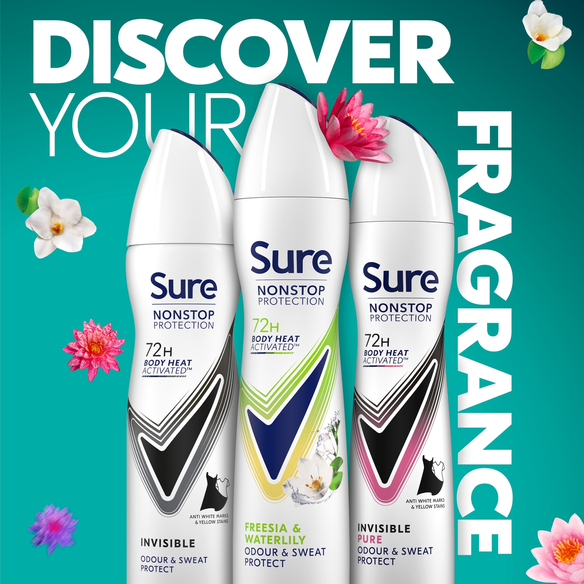 Sure Nonstop Protection 72h Freesia & Water Lily Antiperspirant Deodorant 250ml thumbnail 5