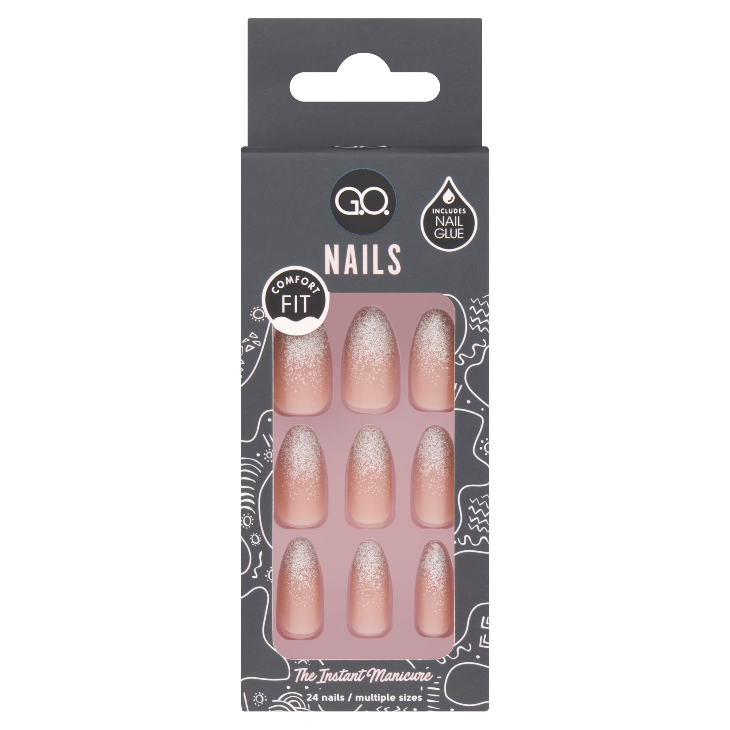 G.O. Glitter Tip Almond Nails 24 Pack