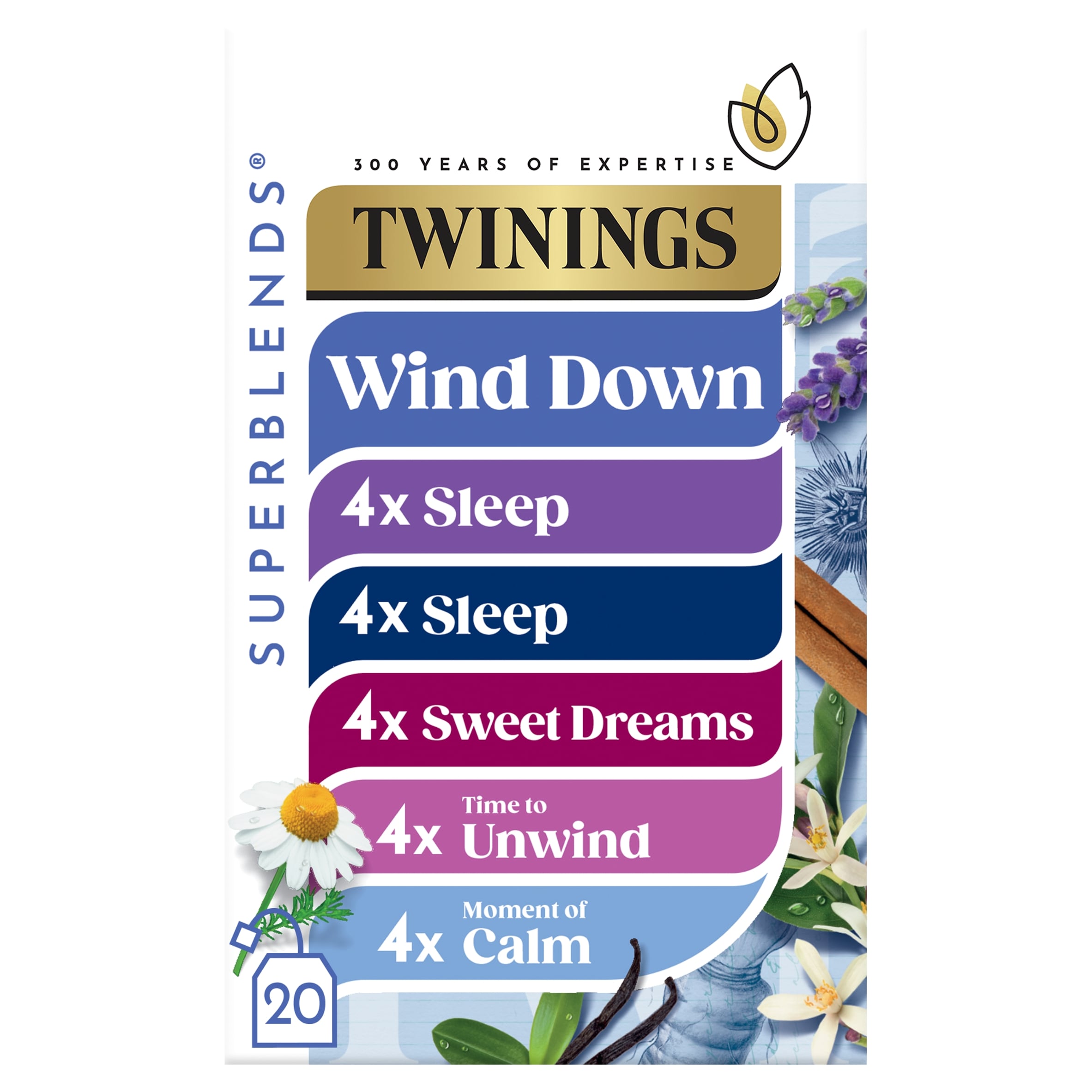 Twinings Superblends Wind Down  Collection Variety Pack, 20 Tea Bags