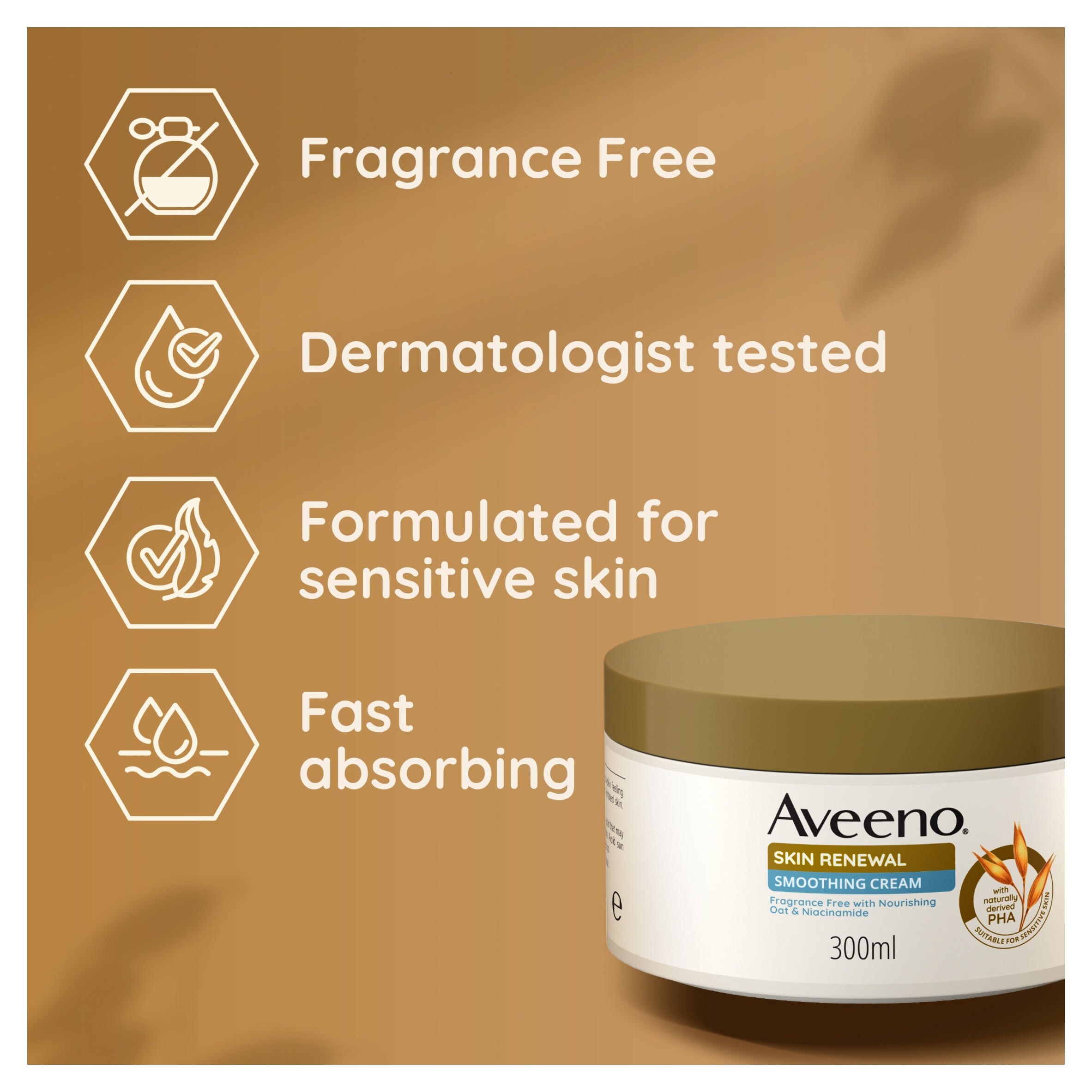 Aveeno Skin Renewal Smoothing Cream Body Lotion Moisturiser 300ml thumbnail 2