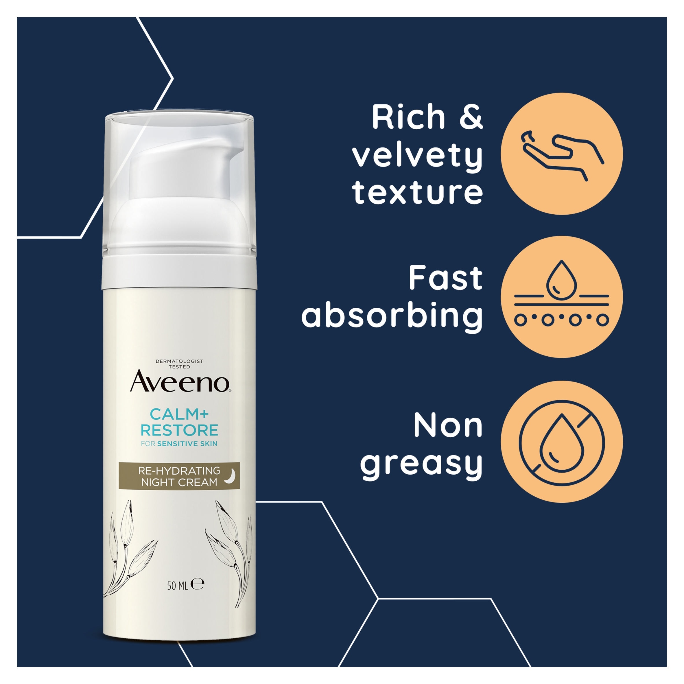 Aveeno Face CALM & RESTORE Night Face Cream Moisturiser 50ml thumbnail 3