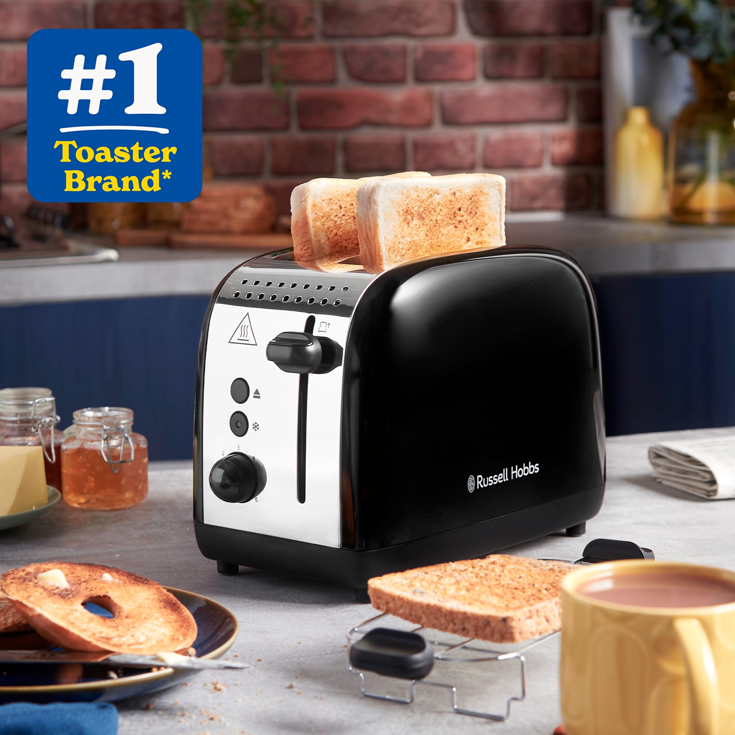 Russell Hobbs Black Stainless Steel 2 Slice Toaster thumbnail 3