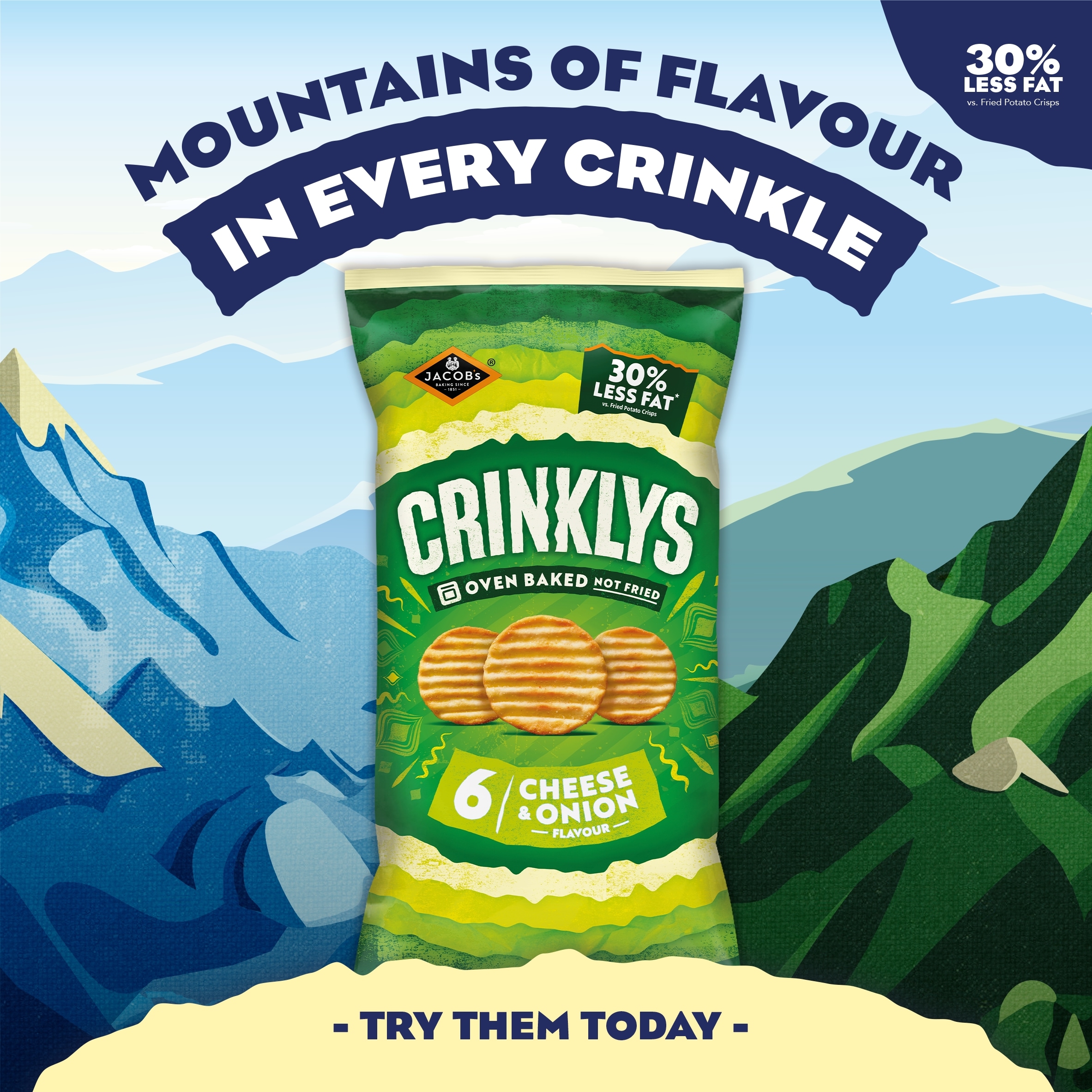 Jacob's Crinklys Cheese & Onion 30% Less Fat Multipack Snacks 6x23g thumbnail 2