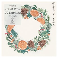 Tesco Autumn Wreath Napkin 33Cm 3Ply 20 Pack
