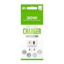 Juice 30W Dual Port USB C and USB A Mains Home Phone Charger Plug White