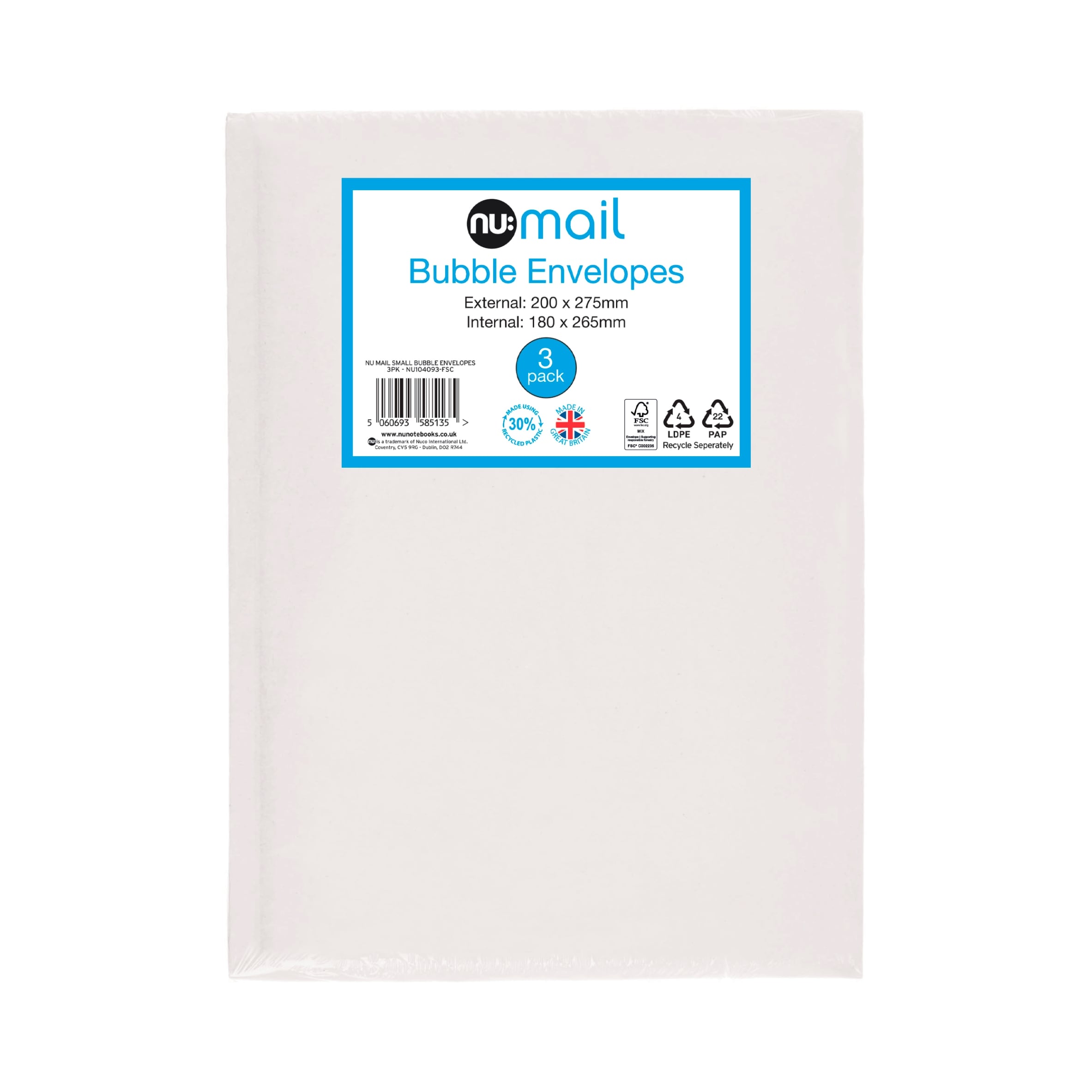 Nu Mail Small Bubble Envelope 3 Pack