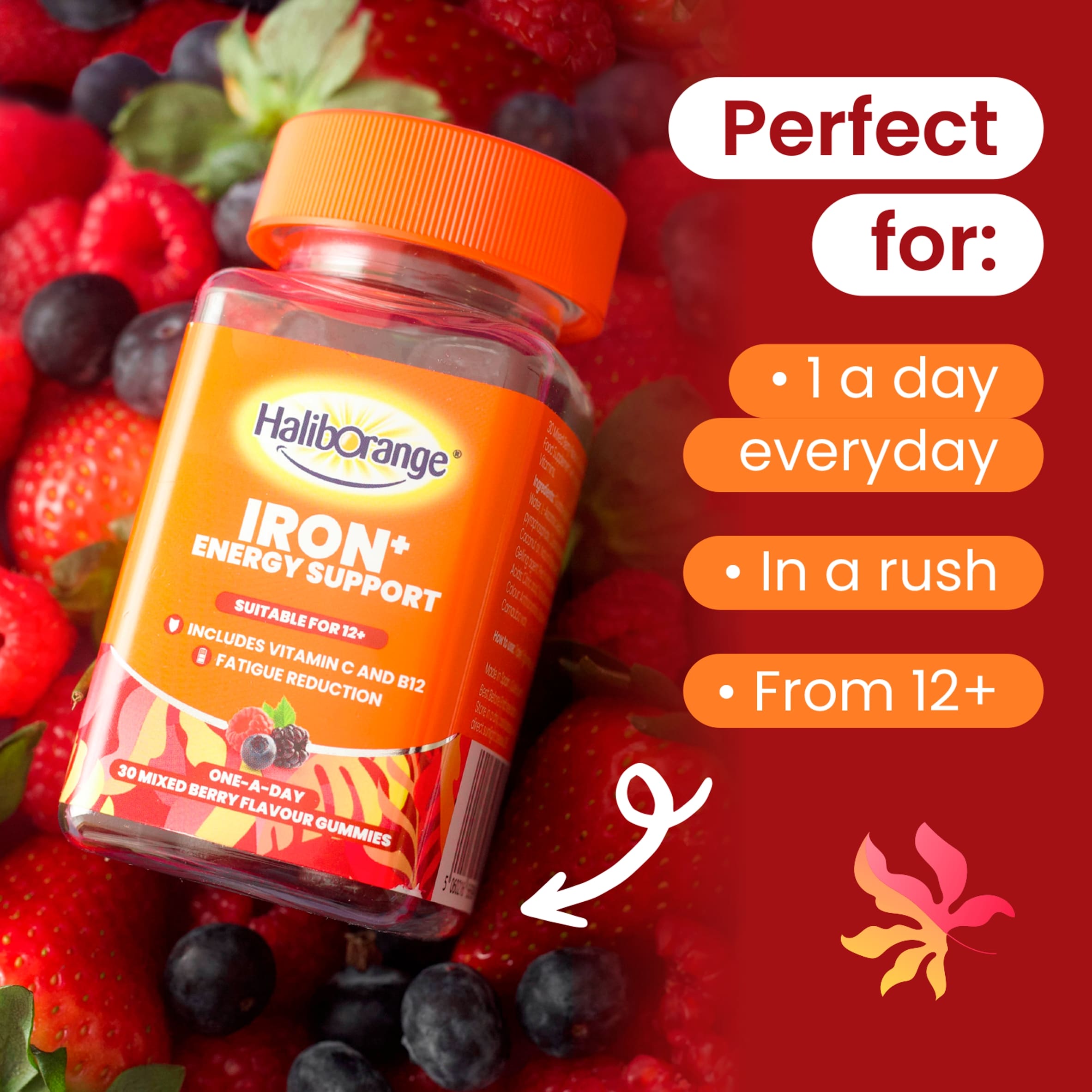 Haliborange Iron+ Energy Support Mixed Berry Gummies 30s thumbnail 2
