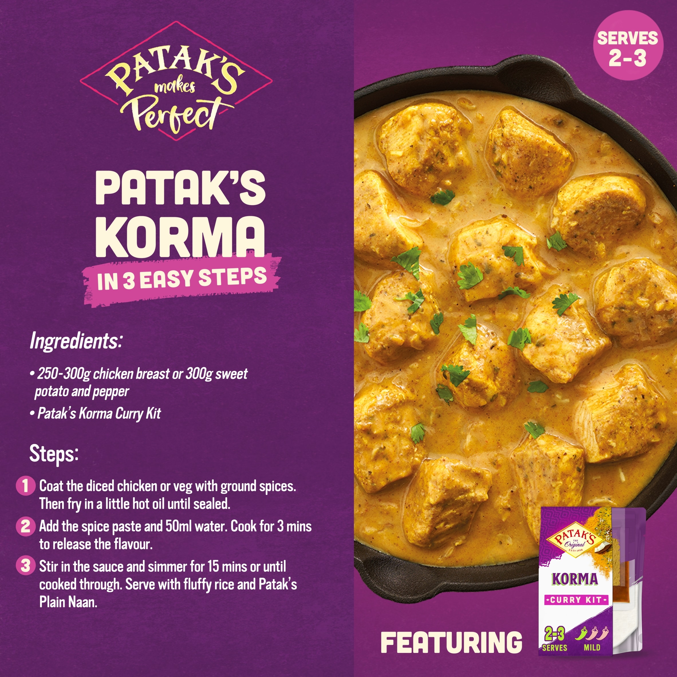 Patak's Korma Curry Meal Kit 270g thumbnail 2