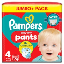 Pampers Baby-Dry Nappy Pants Size 4 Jumbo+ Pack 72 Pack