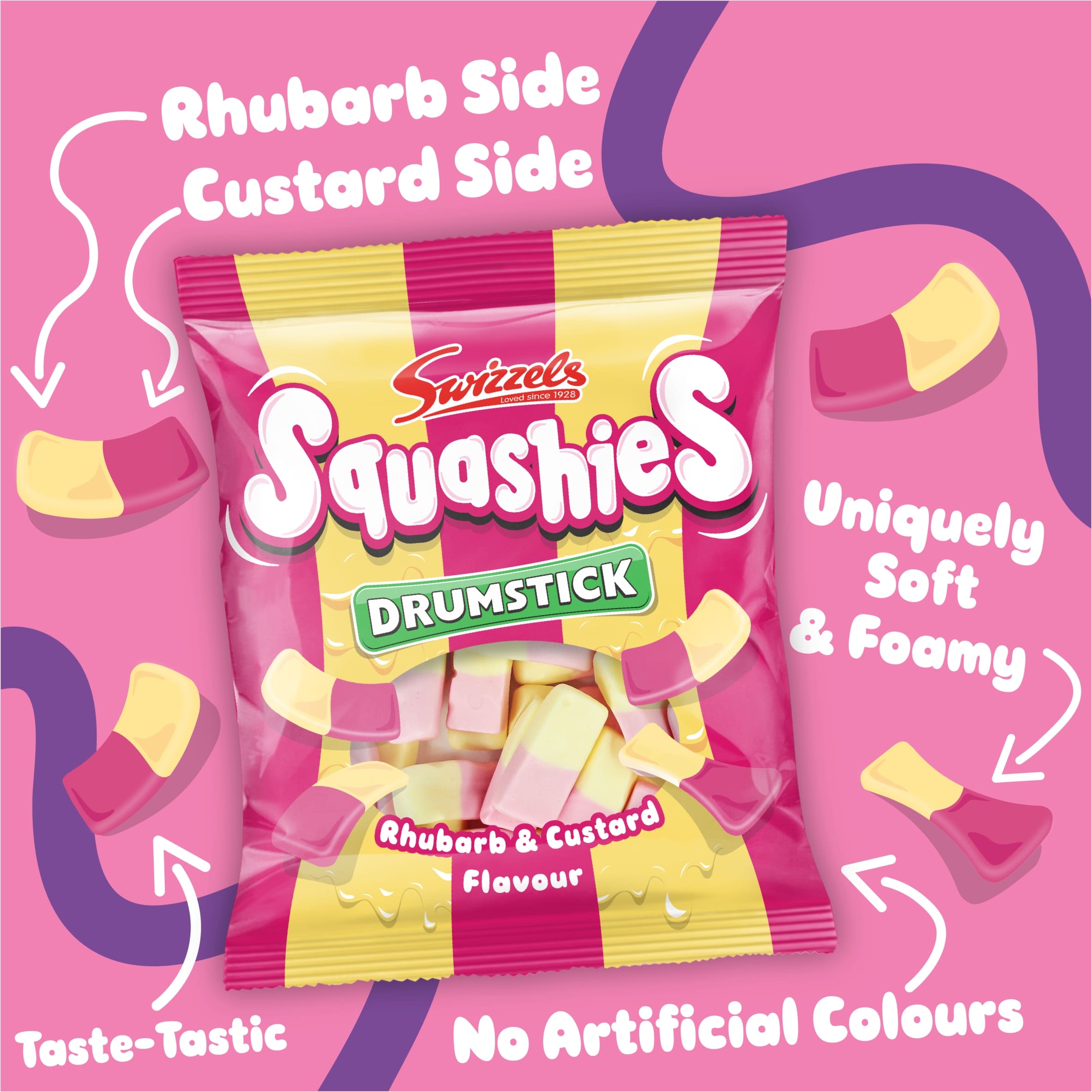 Swizzels Drumstick Squashies Rhubarb & Custard 140G thumbnail 2