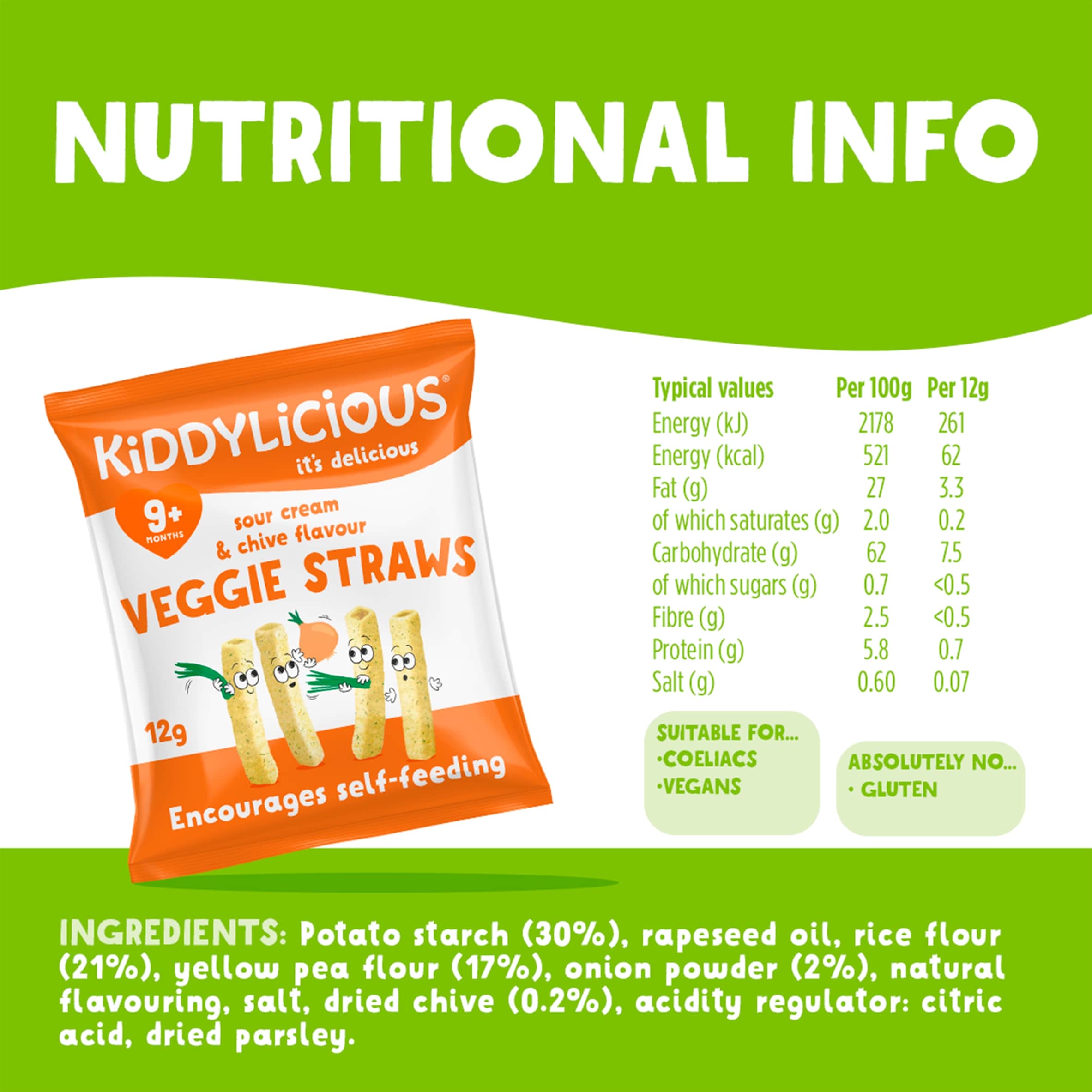 Kiddylicious Sour Cream & Chive Straws 4 X 12G thumbnail 3