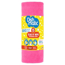 Dishmatic Tear & Wipe Microfibre Cloths 15 Pack
