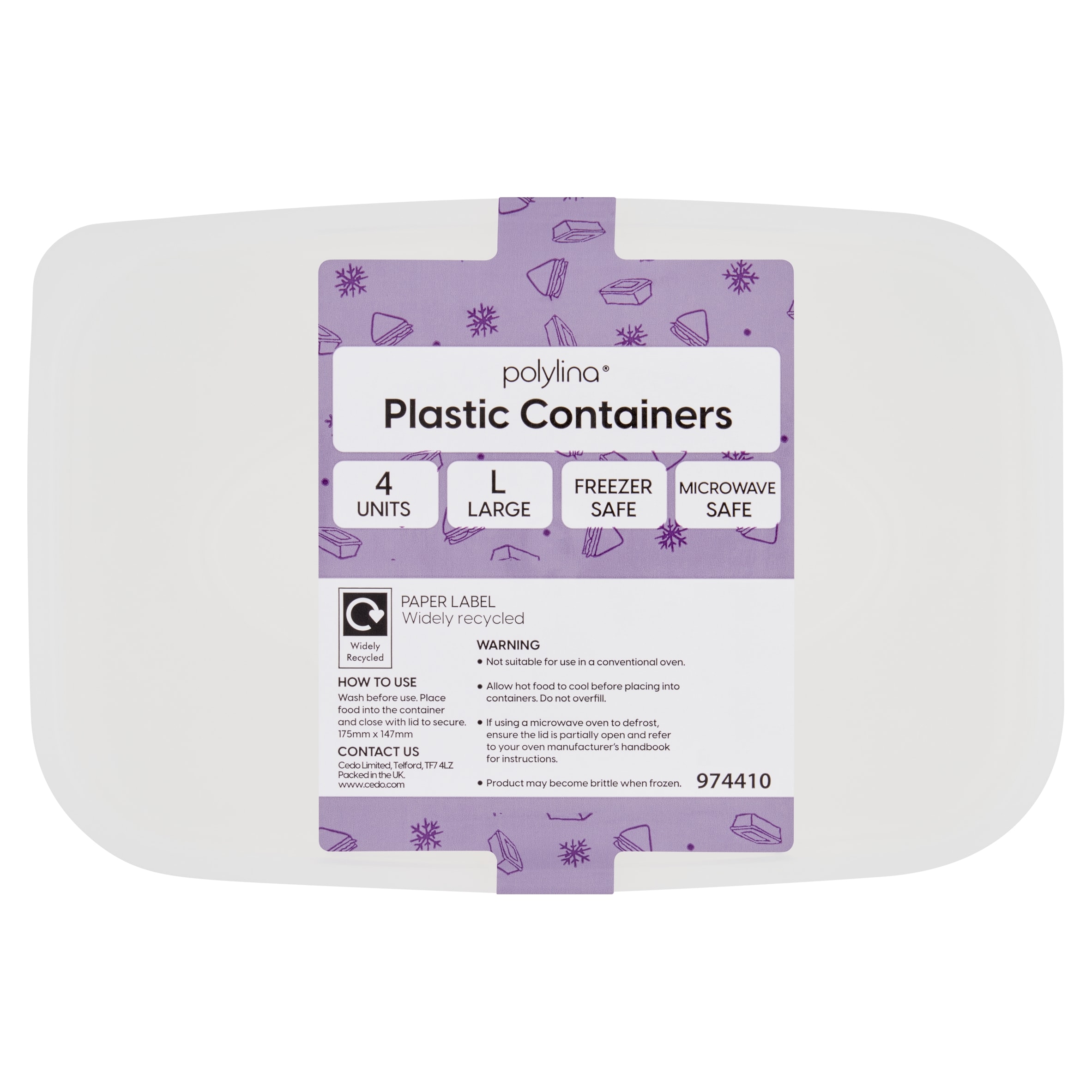 Polylina Large Plastic Microwave Container & Lids 4 Pack