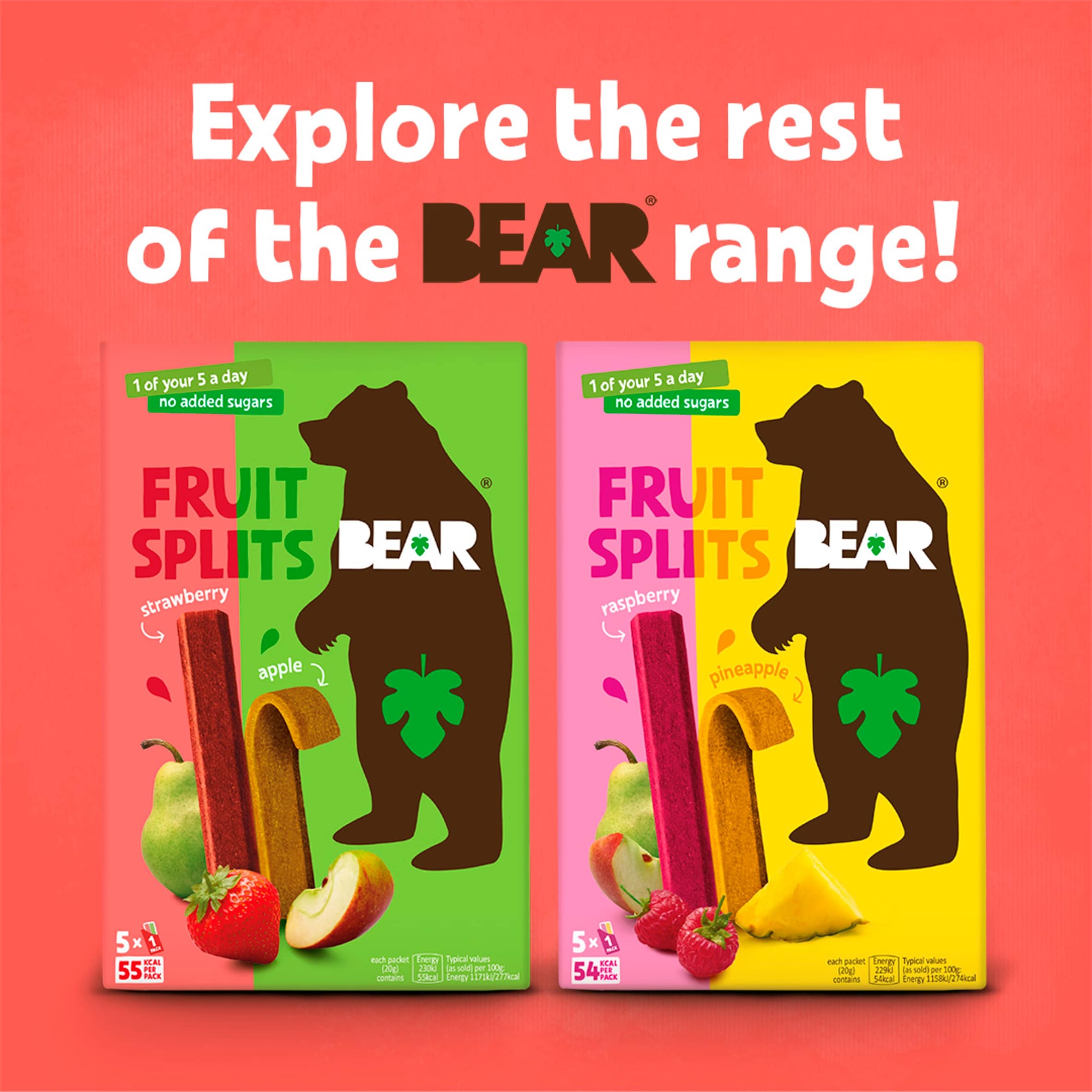 BEAR Fruit Splits Pineapple & Raspberry Multipack 5x20g thumbnail 3