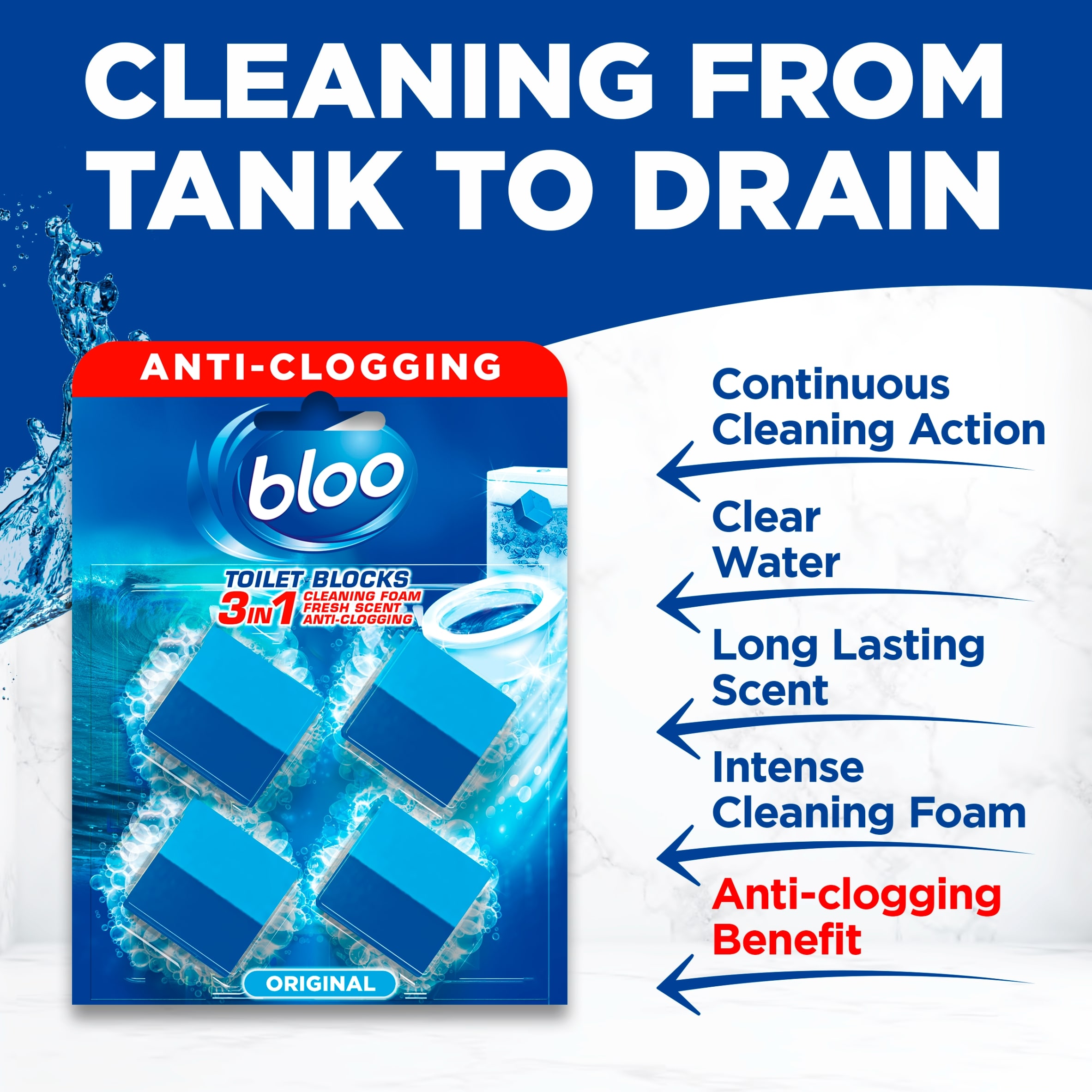 Bloo  2in1 In-Cistern Original Blue Toilet Blocks 4 x 50g (200g) thumbnail 3
