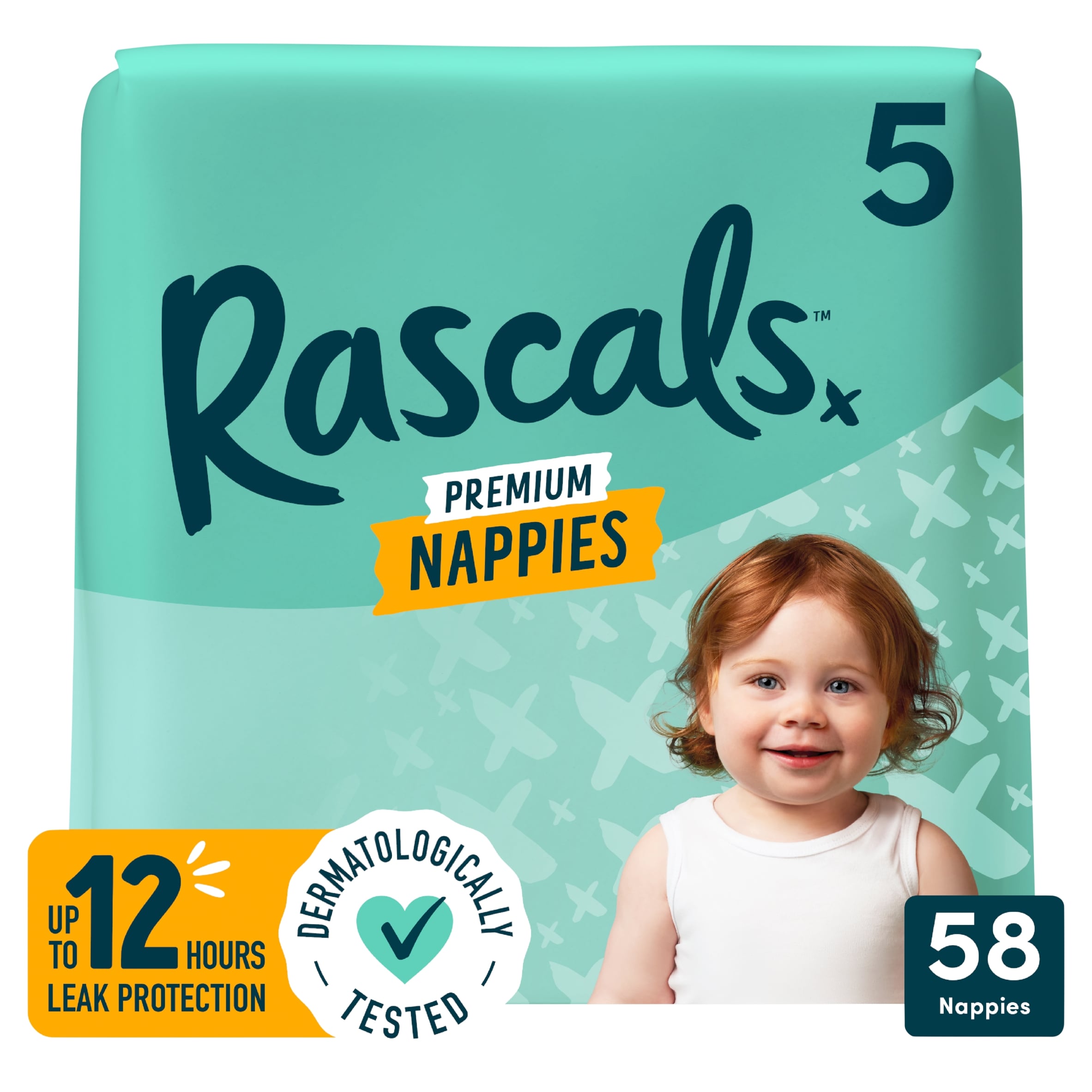 Rascals Premium Nappies, Size 5 | 58 Jumbo Pack