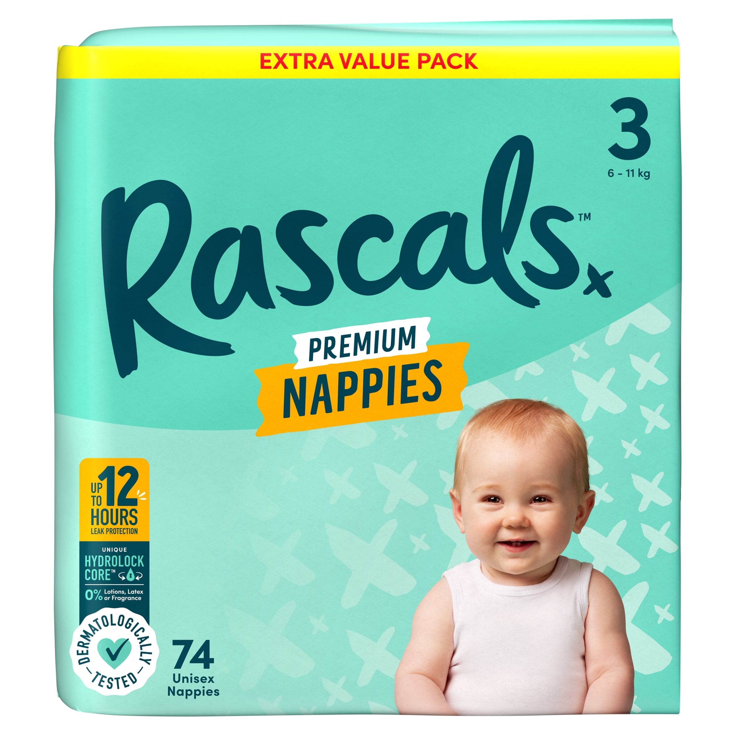 Rascal + Friends Premium Nappies Size 3, Jumbo 74 Pack