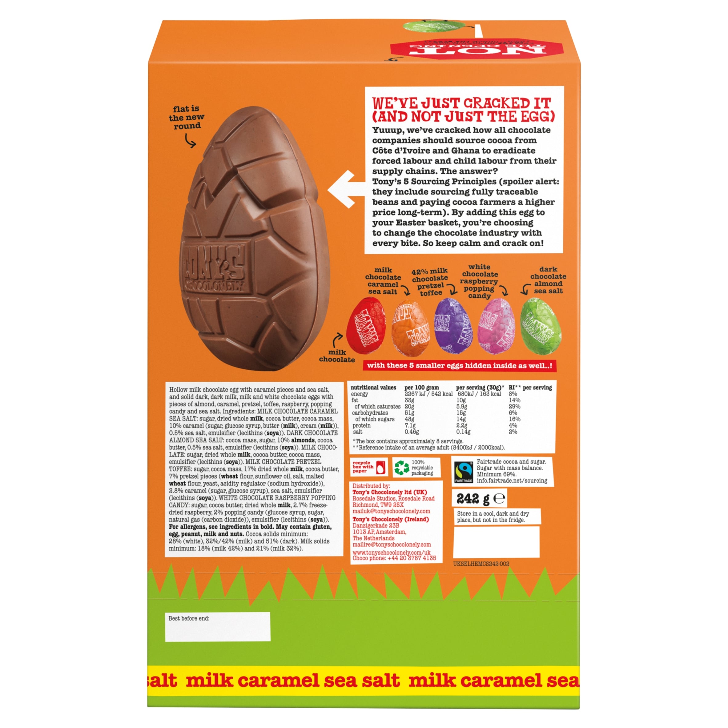 Tony's Chocolonely Milk Chocolate Caramel Sea Salt Easter Egg 242g thumbnail 2