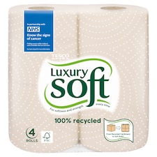 Tesco Luxury Soft 100% Recycled Toilet Tissue 4 Rolls