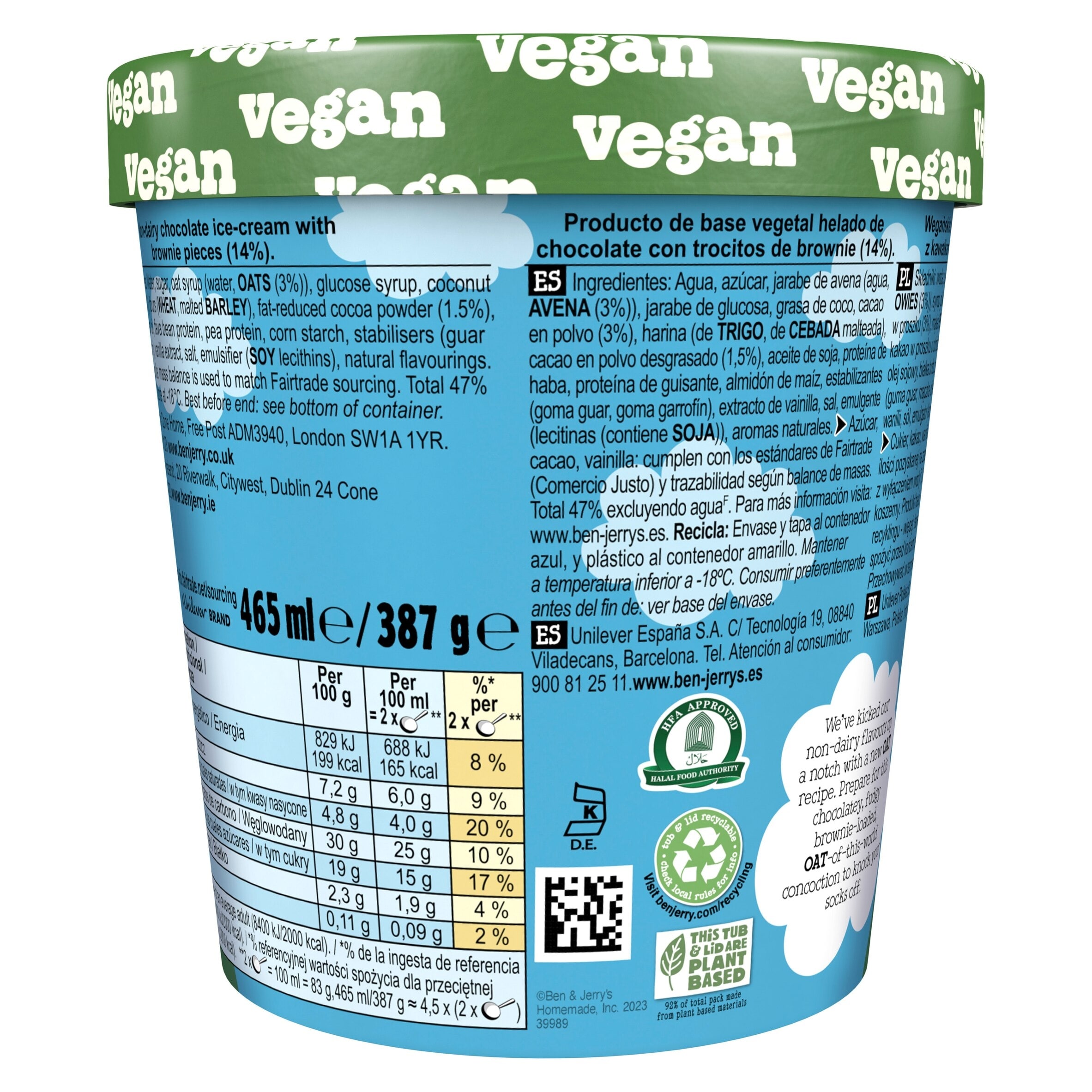 Ben & Jerry’s Chocolate Fudge Brownie Non Dairy Ice Cream Tub 465ml thumbnail 2