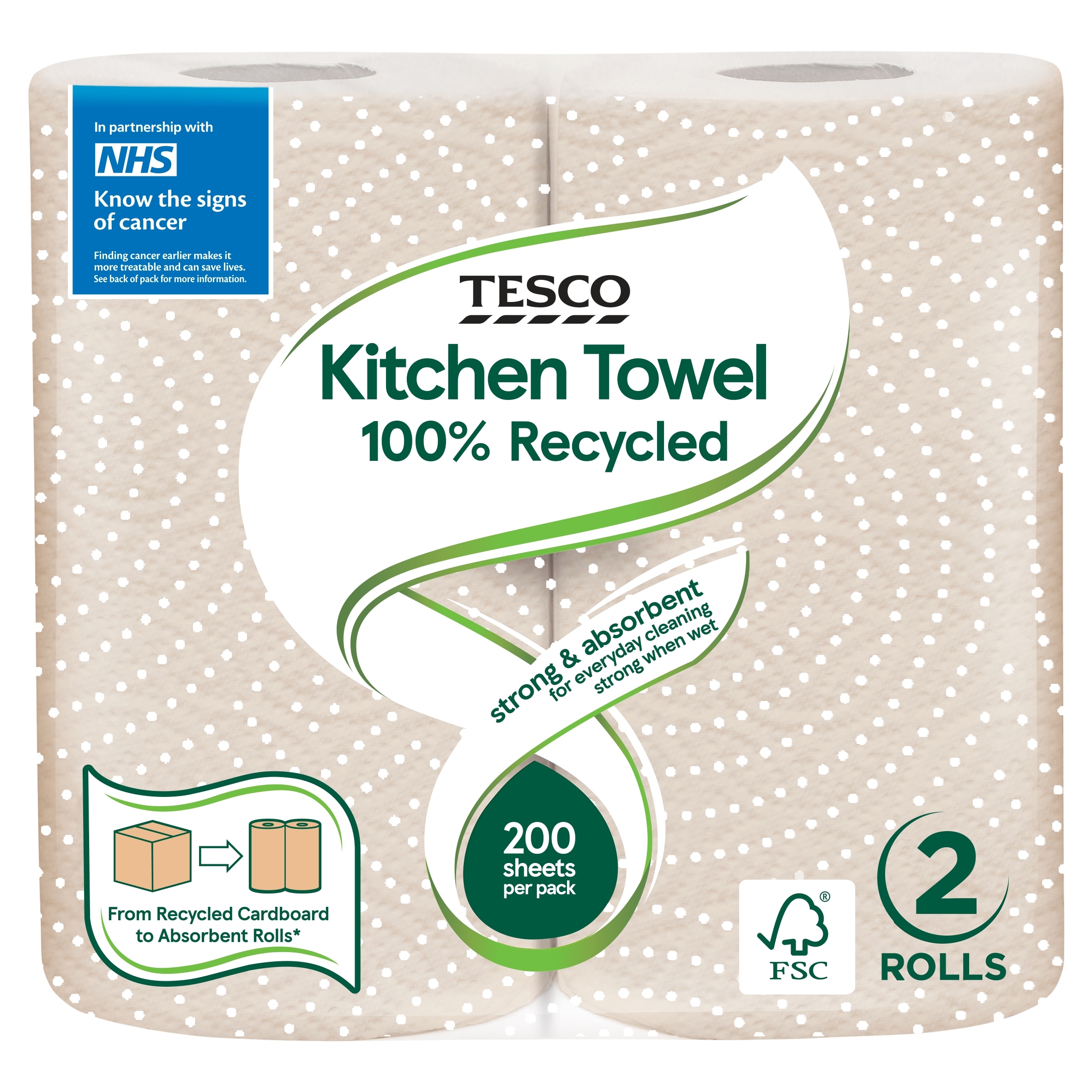Tesco 100% Recycled Kitchen Towel 2 Roll 