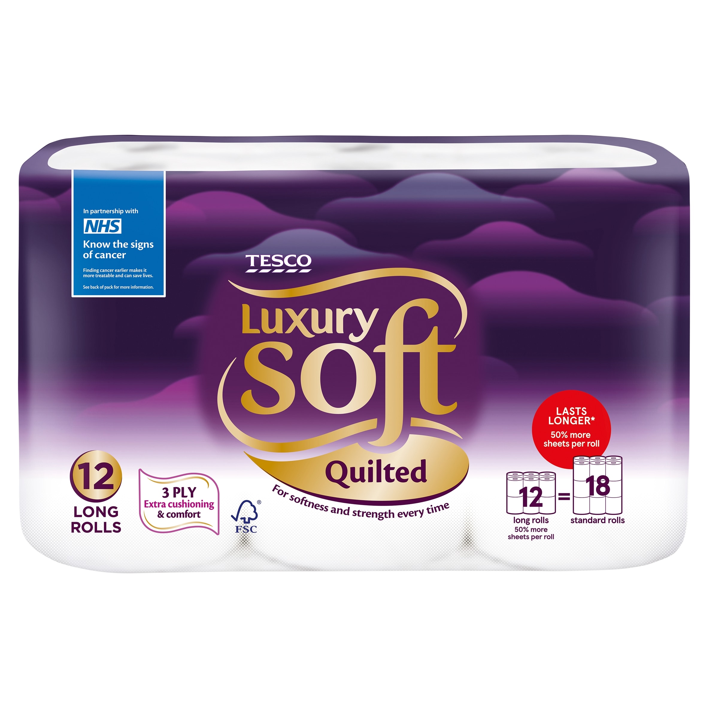 Tesco Luxury Soft Quilted Toilet Tissue 12 Long Roll