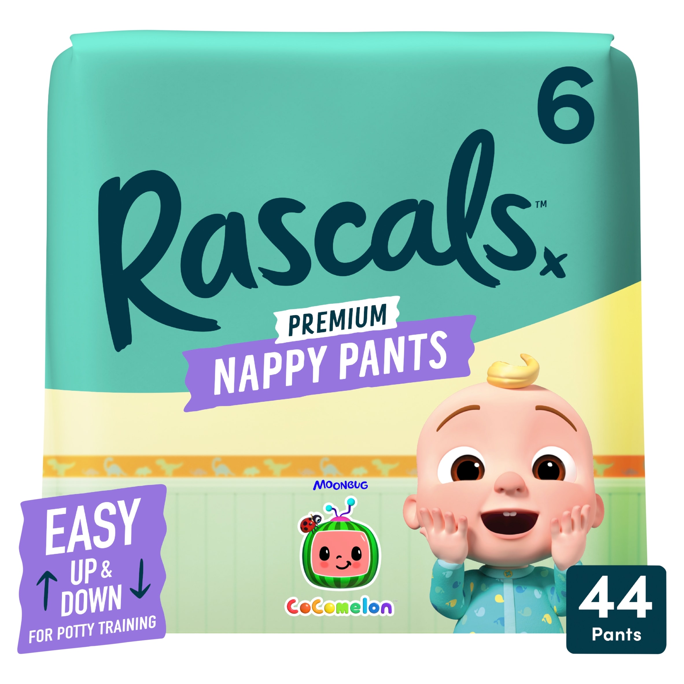Rascals Premium CoComelon Nappy Pants, Size 6 | 44 Jumbo Pack