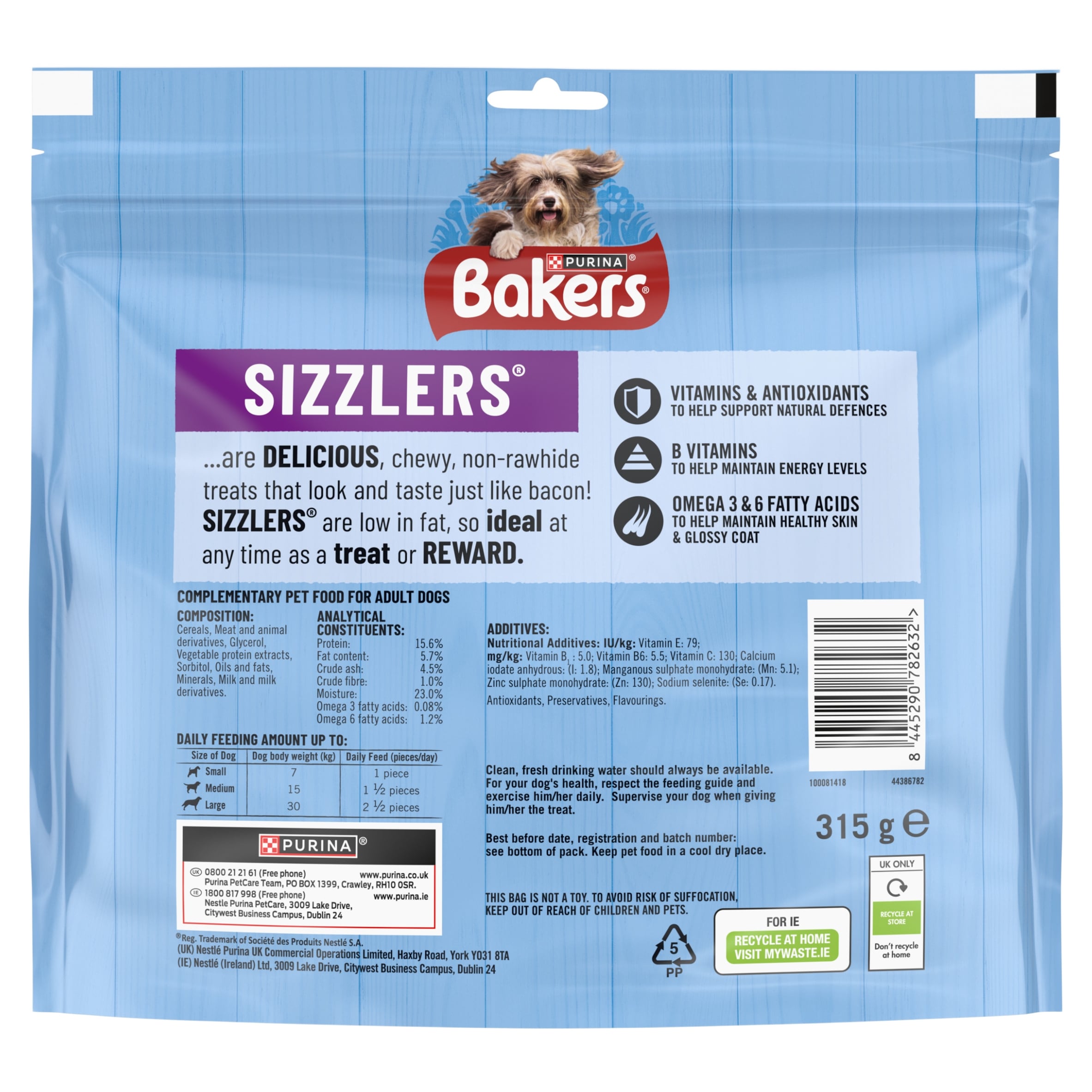 BAKERS Sizzlers Bacon and Cheese Dog Treats 315g thumbnail 2