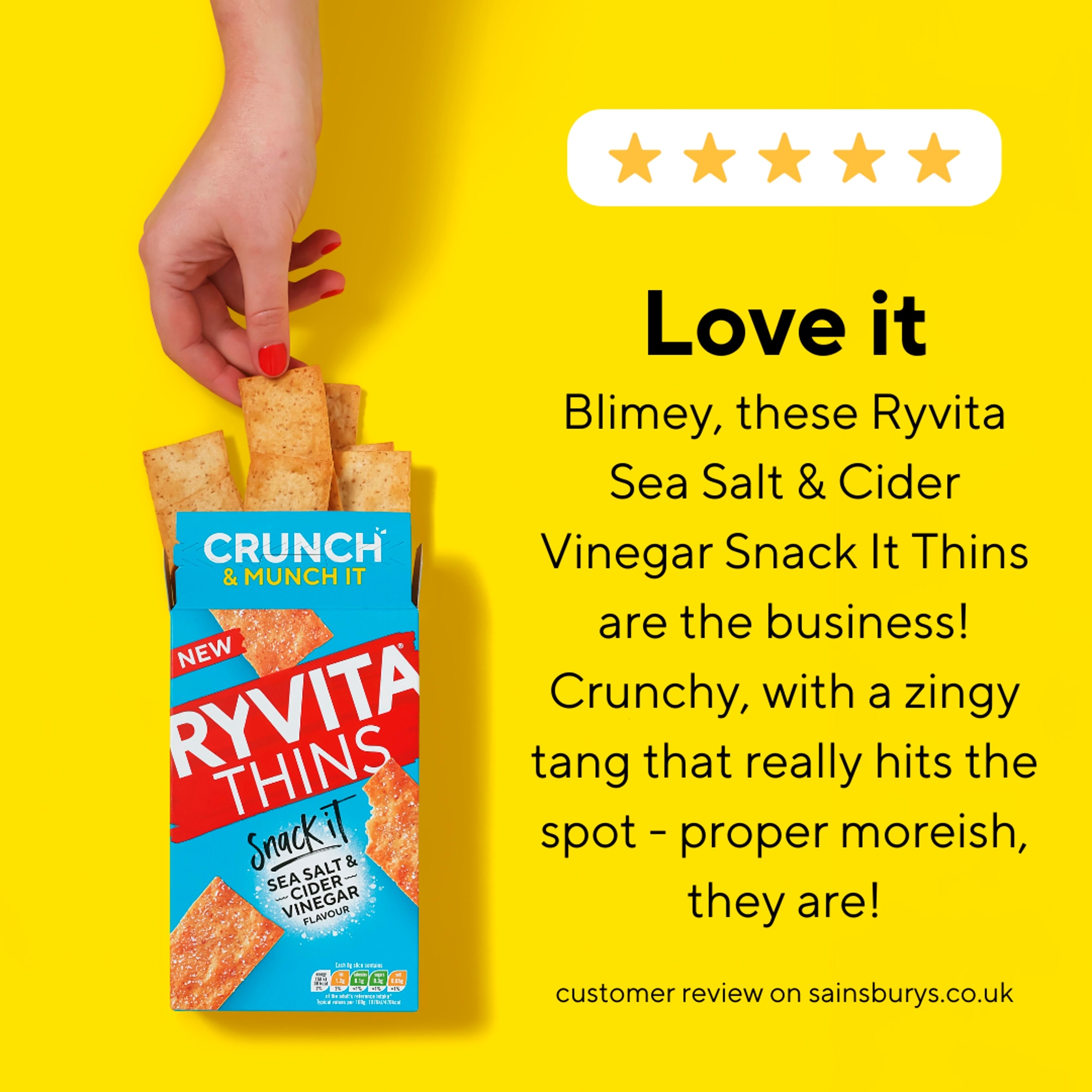 Ryvita Thins Snack It Sea Salt & Cider Vinegar Flavour Flatbread Snacks 125g thumbnail 2