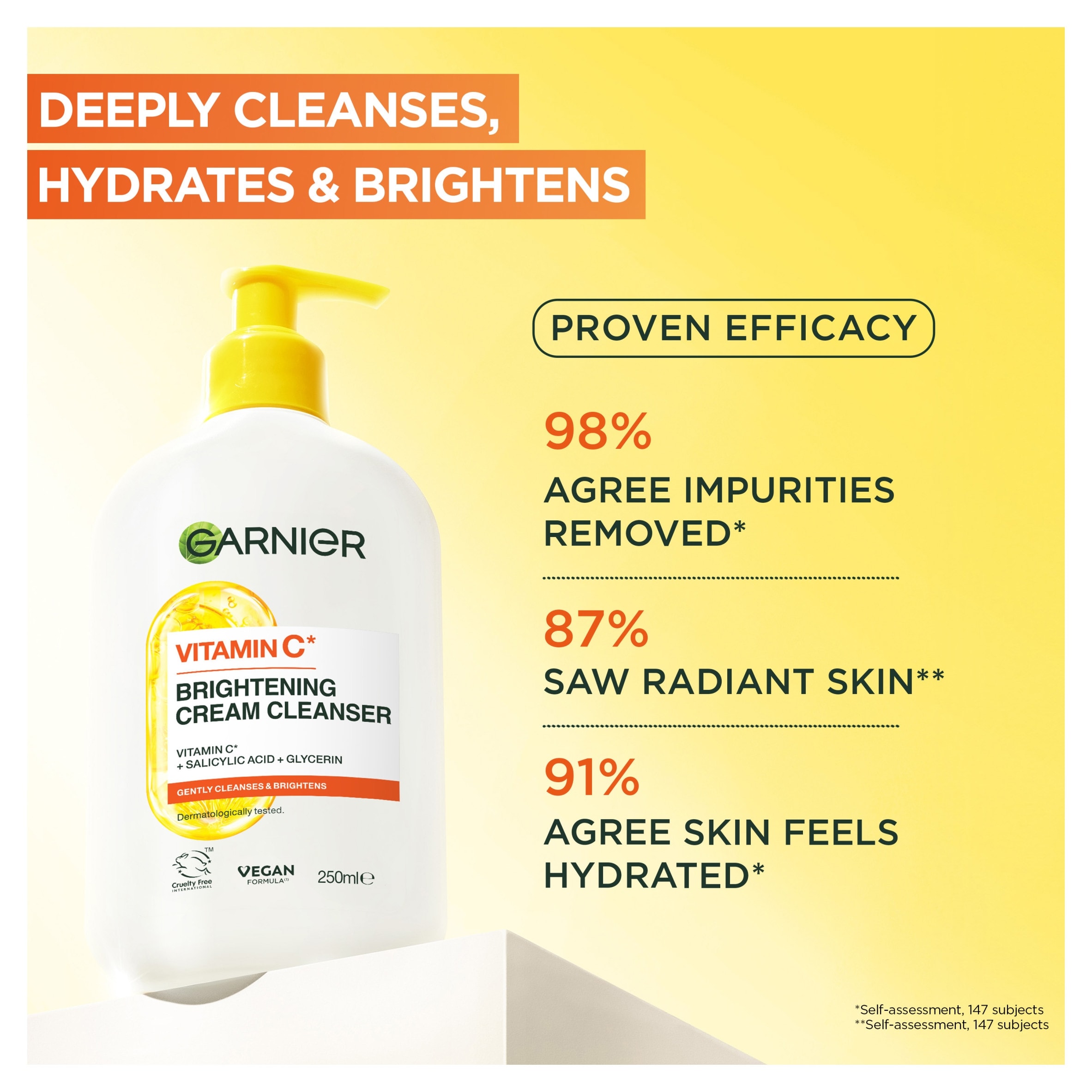 Garnier Skinactive Brightening Vitamin C Cream Cleanser 250ml thumbnail 2