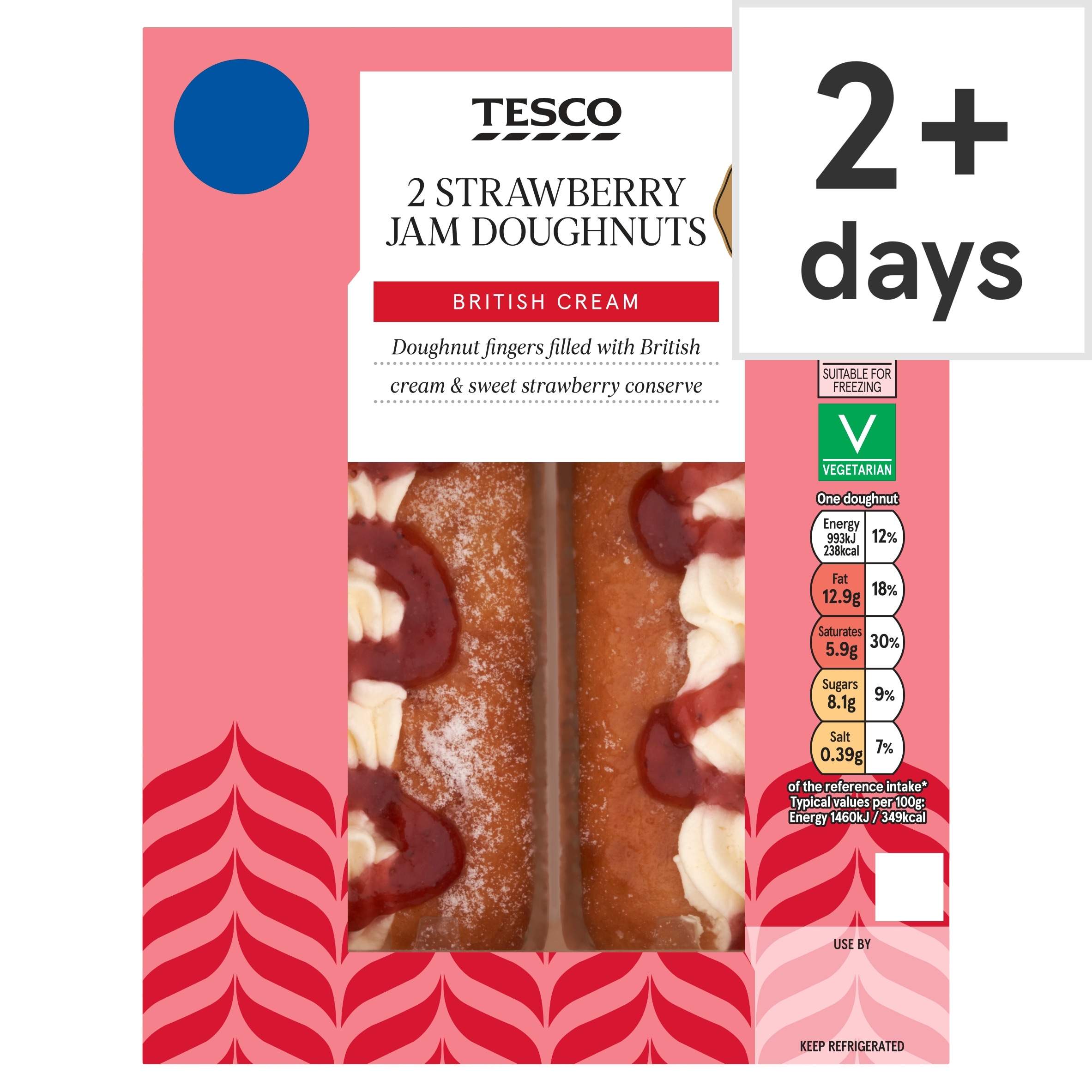 Tesco Cream & Strawberry Jam Doughnuts 2 Pack