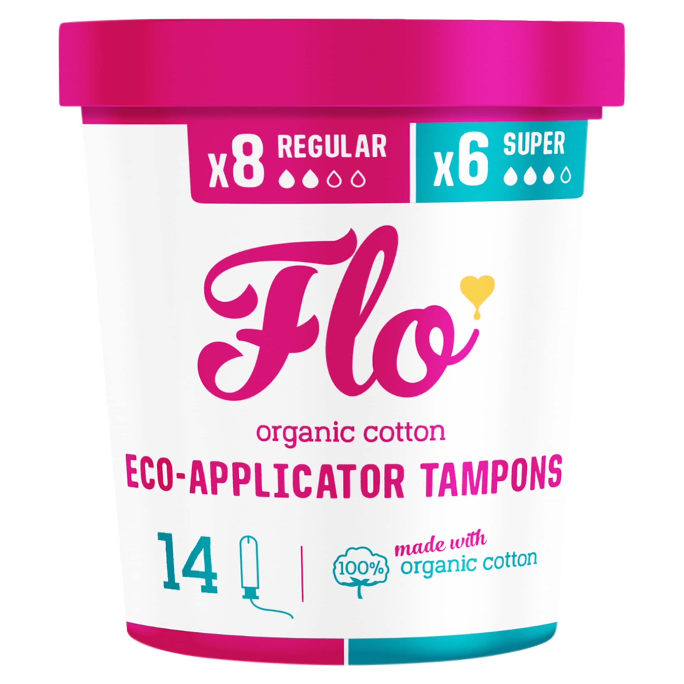 Flo Organic Tampons 8 Regular & 6 Super Size