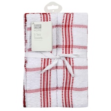 Tesco Recycled Cotton Terry Tea Towel 5pk Red