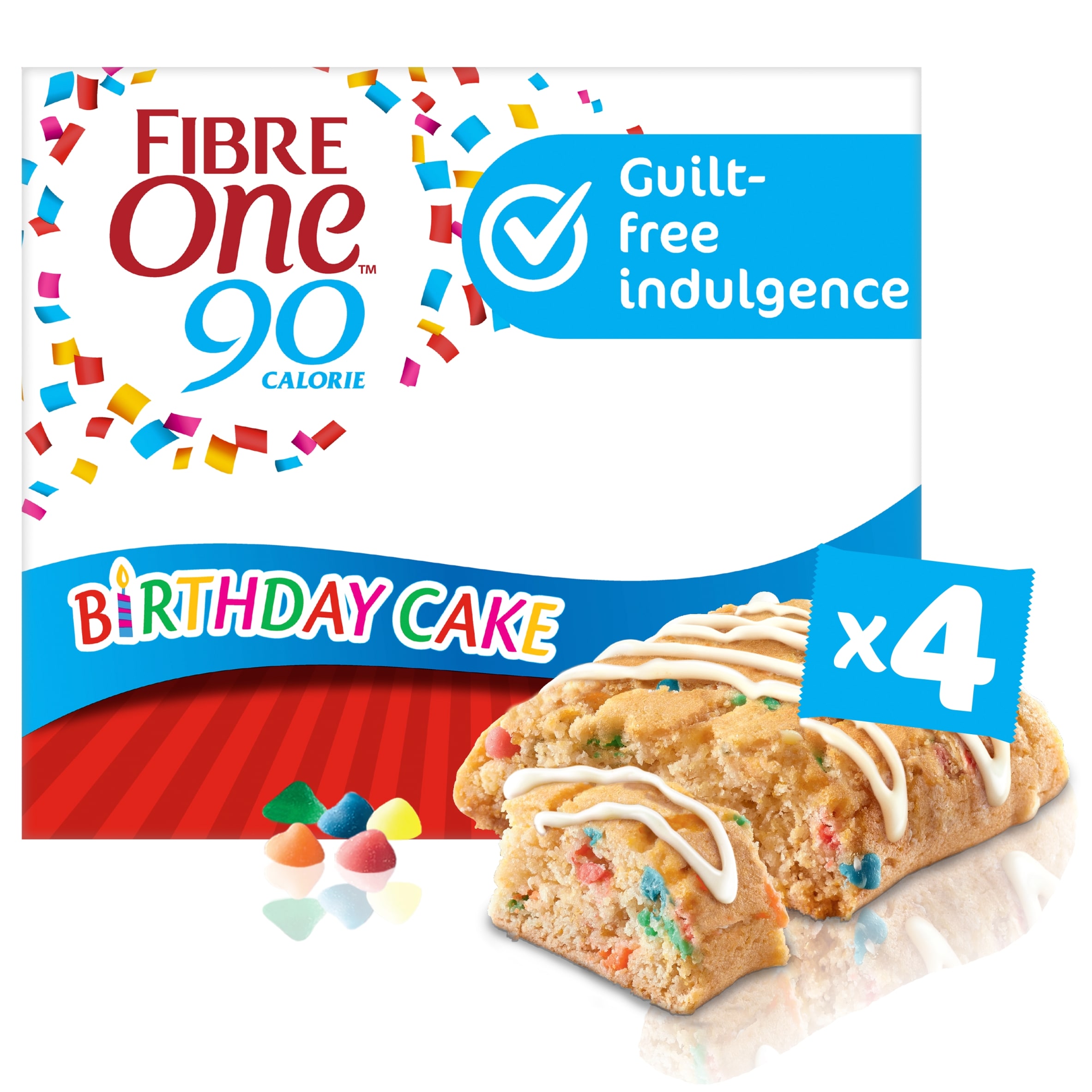 Fibre One 90 Calorie Birthday Cake Squares Snack Bars 4 x 24g