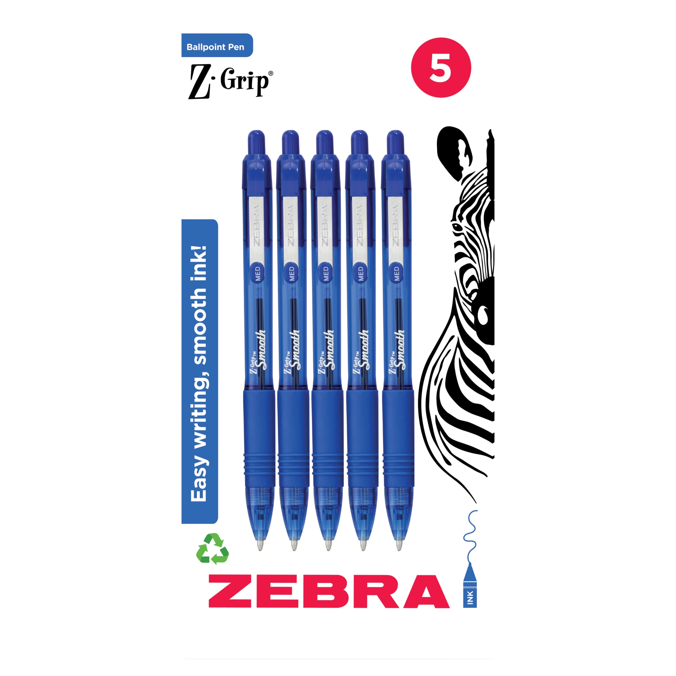 Zebra Grip Ballpoint Pens Blue 5 pk