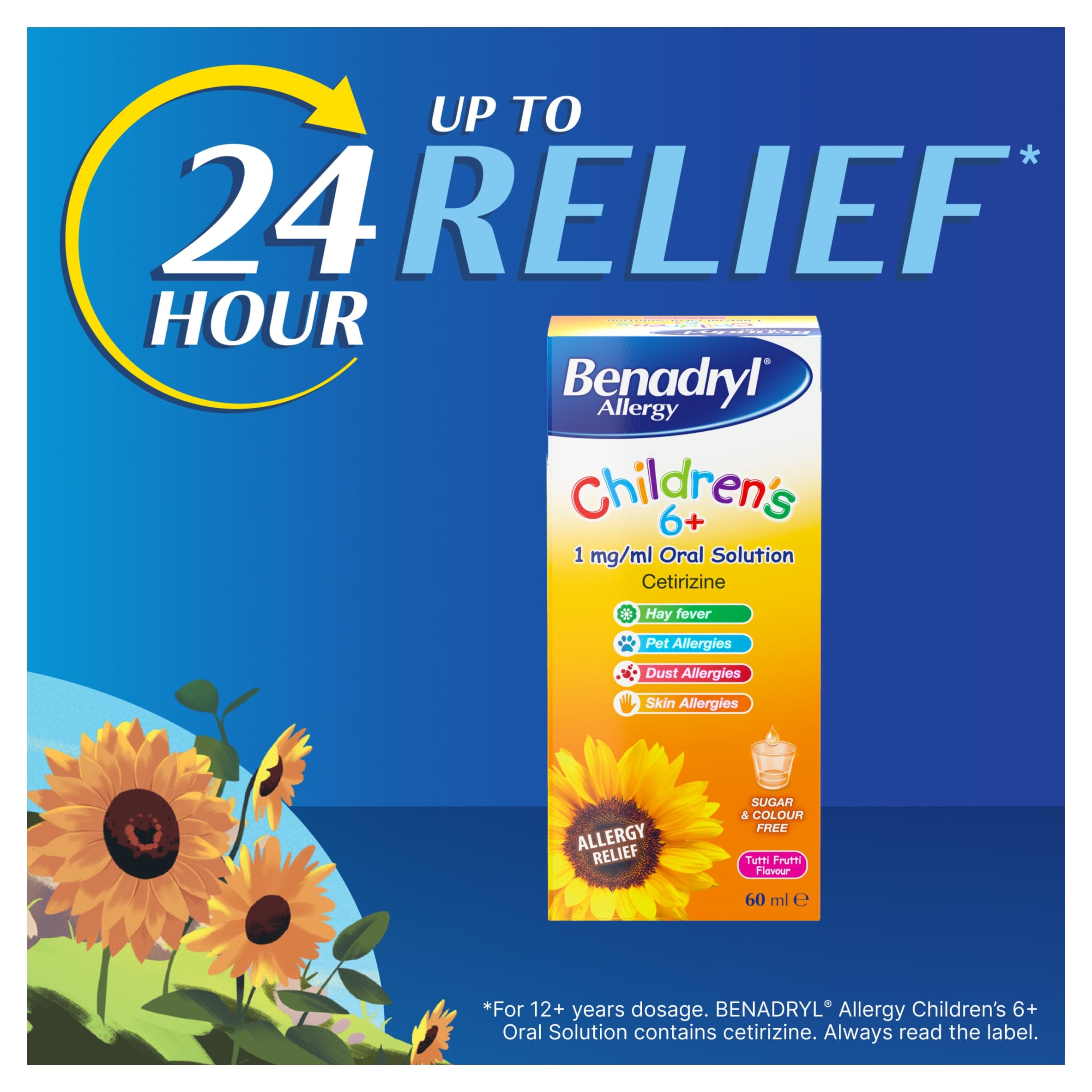 BENADRYL ALLERGY CHILDRENS MEDICINE 6YR + TUTTI FRUTTI FLAVOUR 60ML thumbnail 2