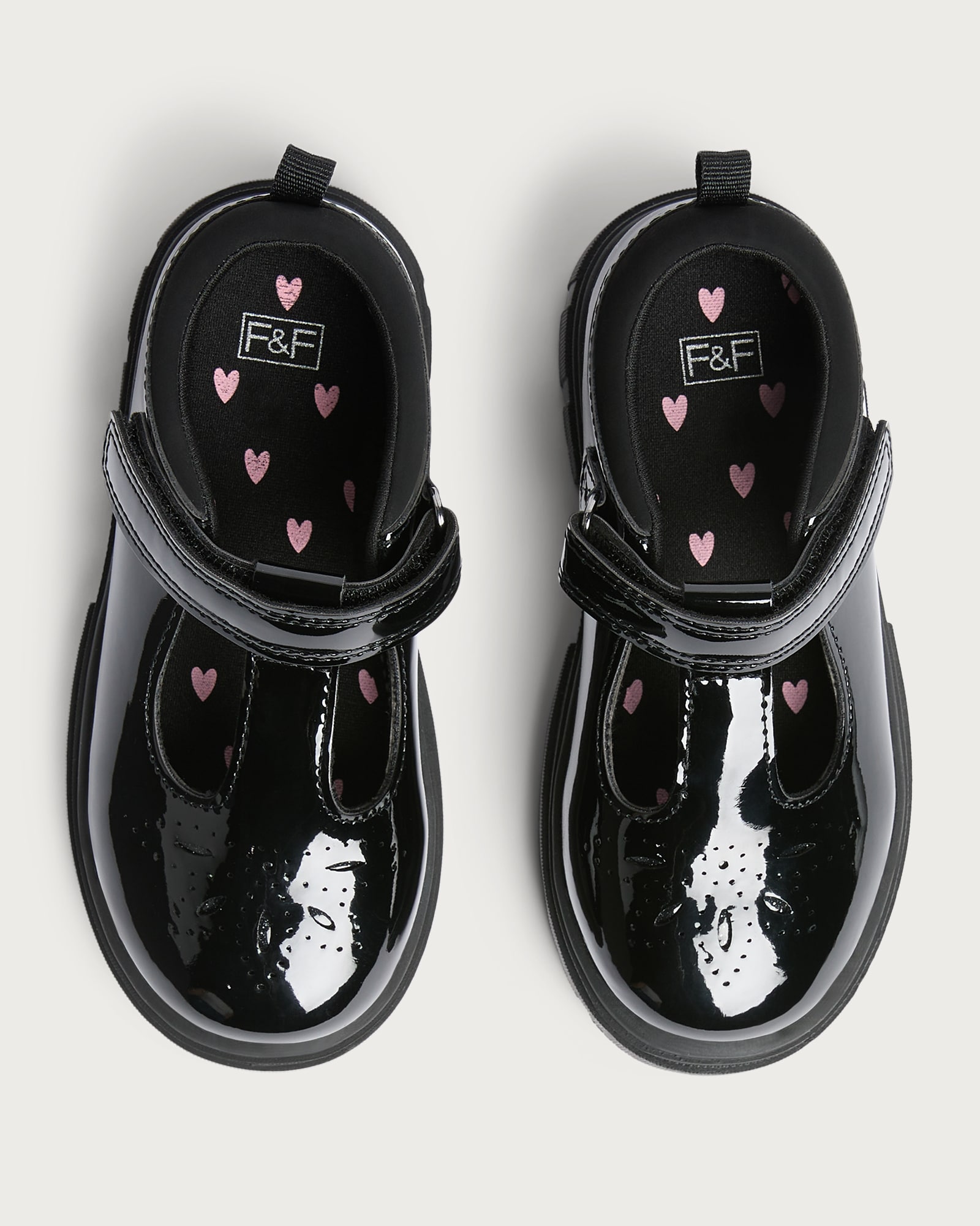 F&F School Girls Patent T Bar Shoes in Black thumbnail 2