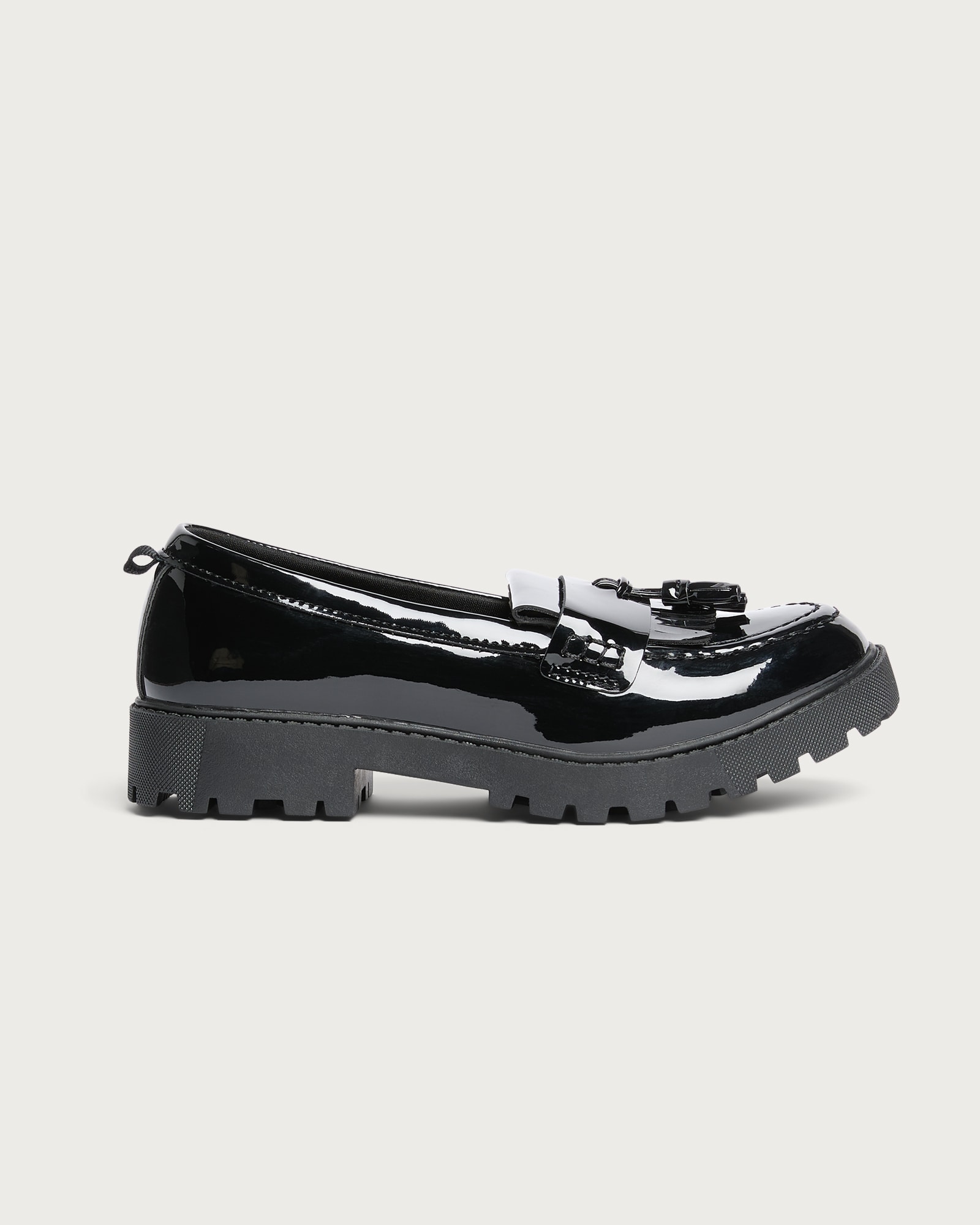 F&F School Girls Patent Tassel Loafers in Black