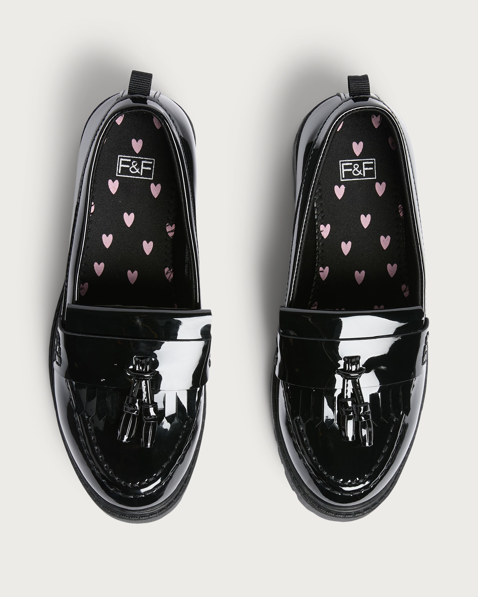 F&F School Girls Patent Tassel Loafers in Black thumbnail 2