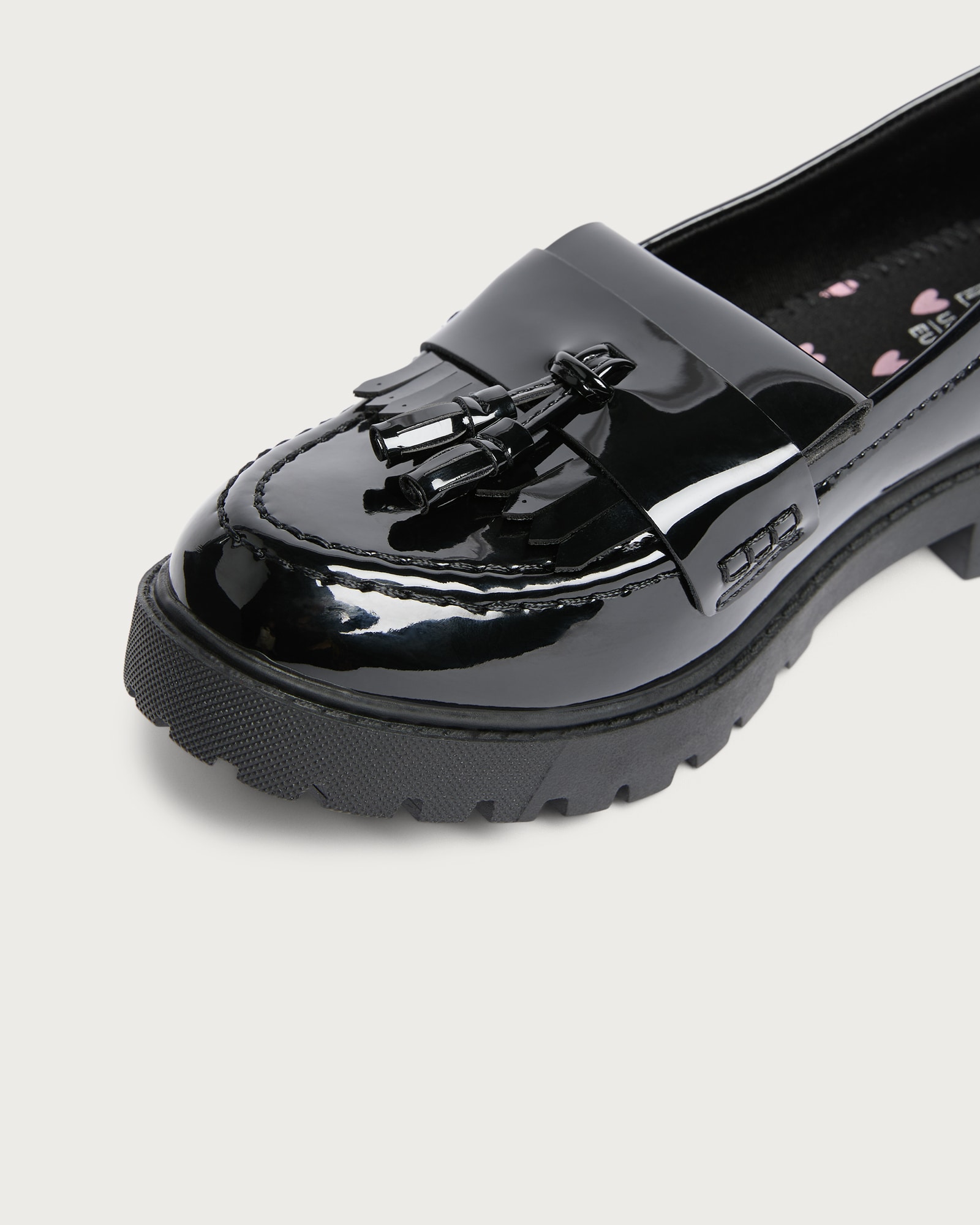 F&F School Girls Patent Tassel Loafers in Black thumbnail 3
