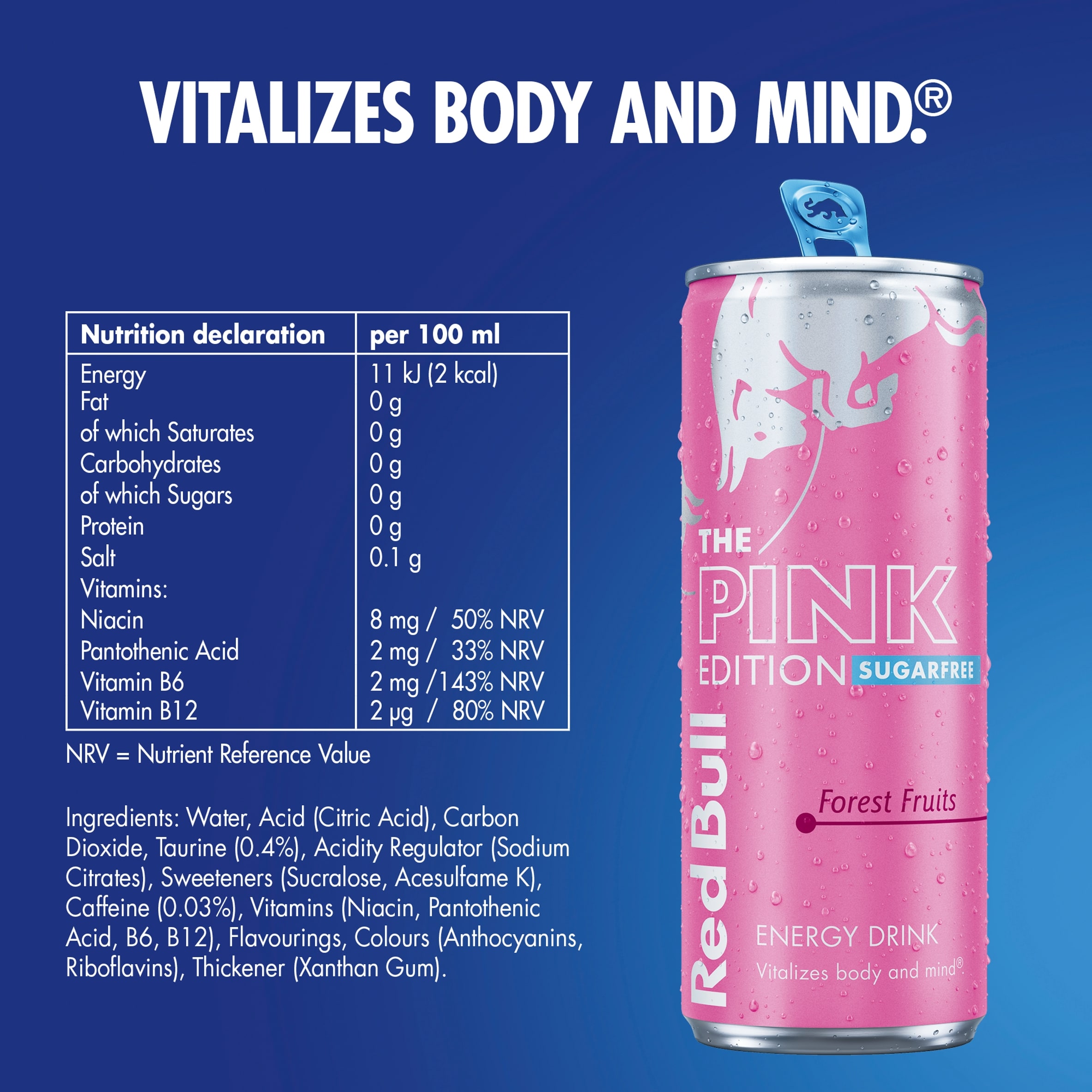 Red Bull The Pink Edition Sugarfree Energy Drink - Forest Fruit 4 x 250ml thumbnail 3
