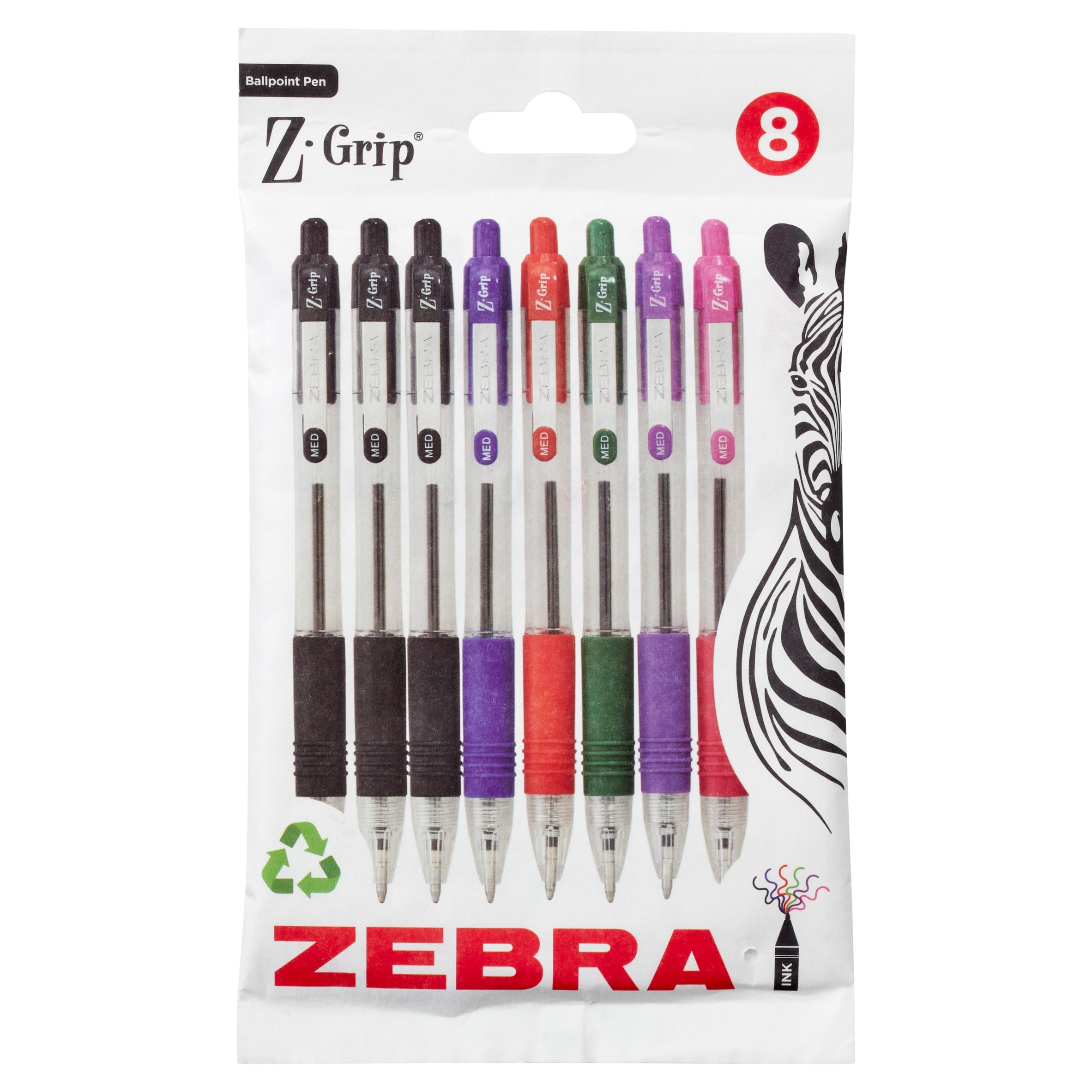 Zebra Z-Grip Assorted Colours Ballpoint Pens 8pk